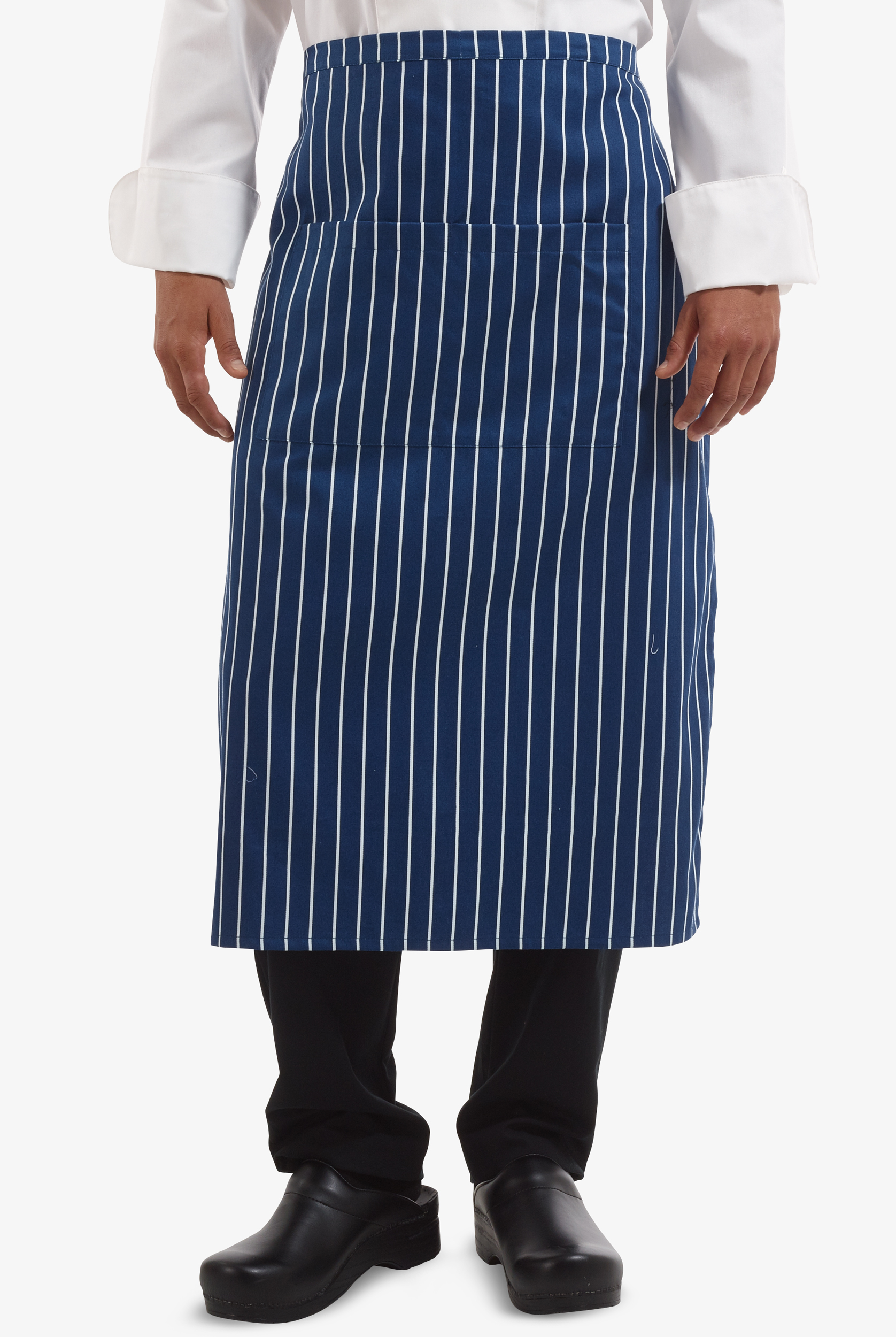 Chef Uniforms Chef Chalk Stripe Navy Printed Premium Unisex 2-Pocket Bistro Chef Apron | Cotton