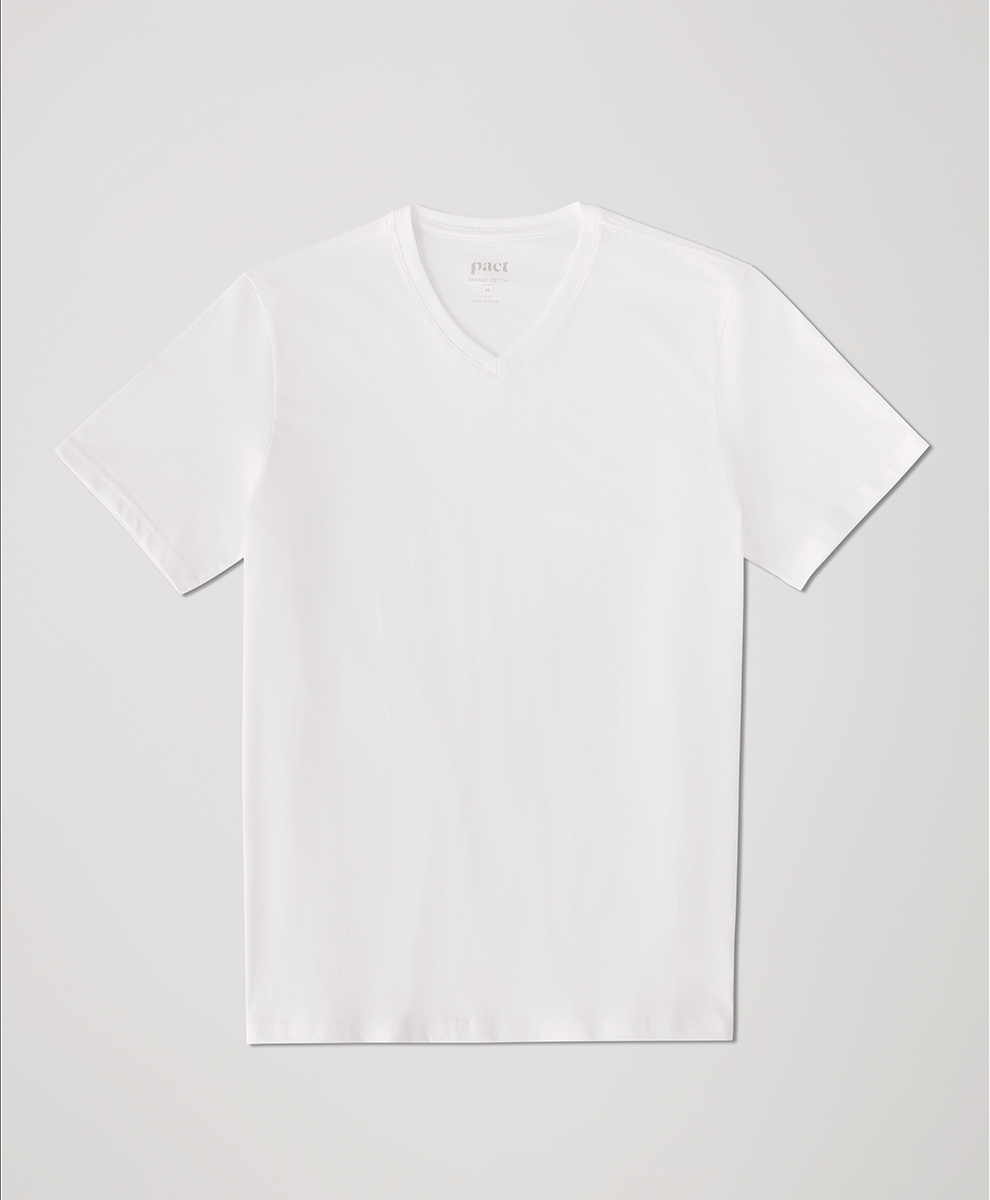Organic Softspun V-Neck Tee by pact in White Fair Trade, Mens Size X-Large