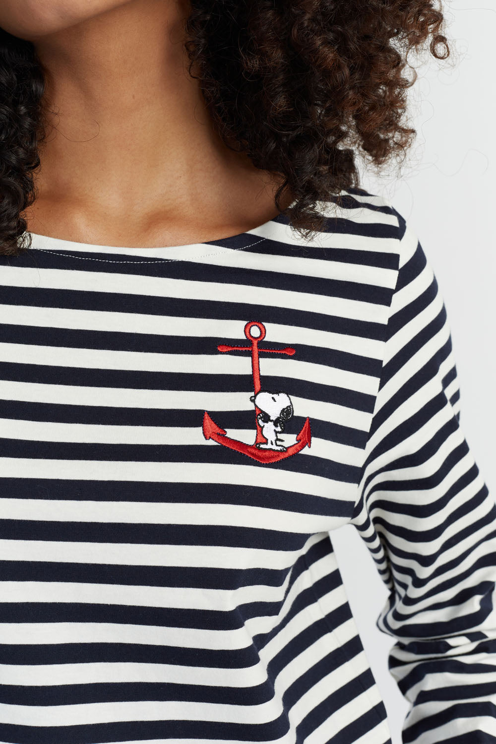 Navy Cotton Heart Breton Snoopy Long Sleeve T-Shirt