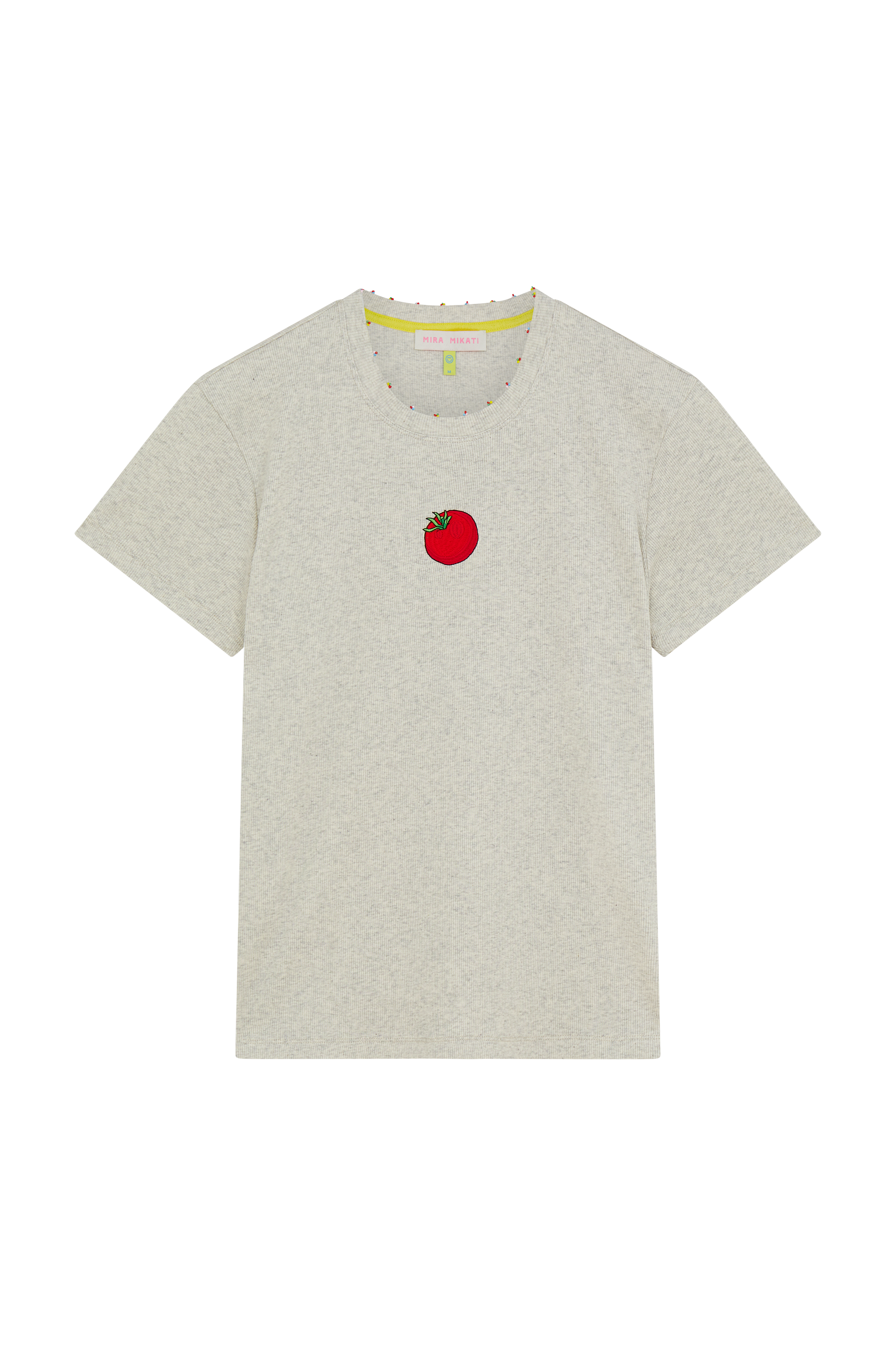 Embroidered Tomato T-shirt With Beaded Neckline