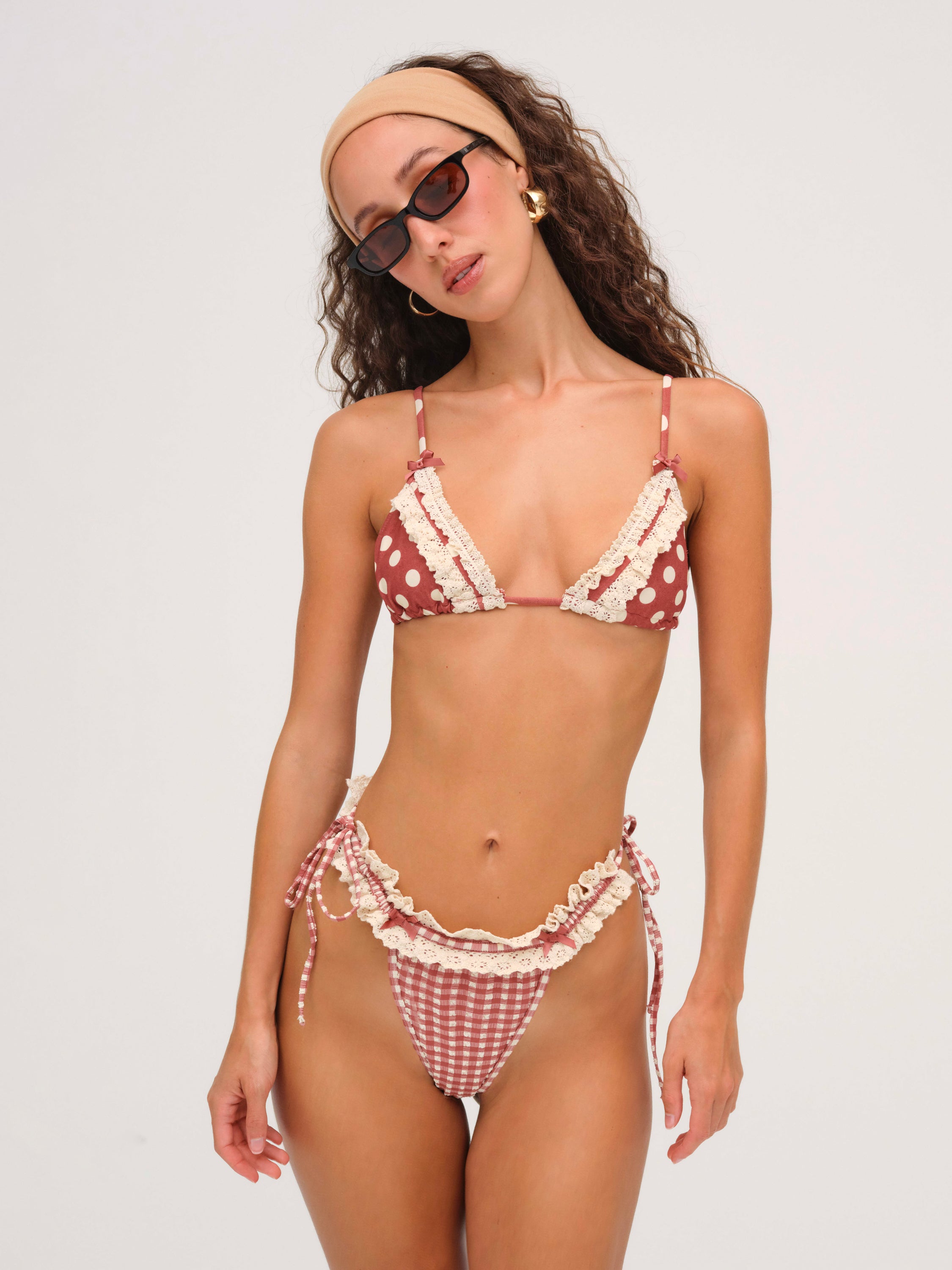 Denim Dot Triangle Bikini Top