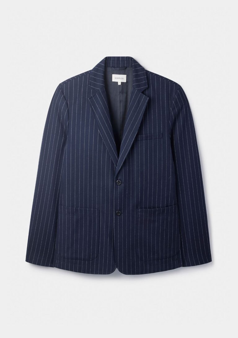 Navy Pinstripe Wool Blazer