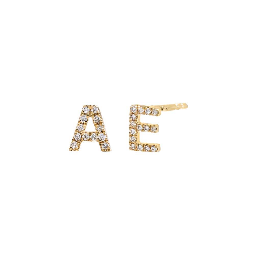 Diamond Pave Initial Stud Earring 14K