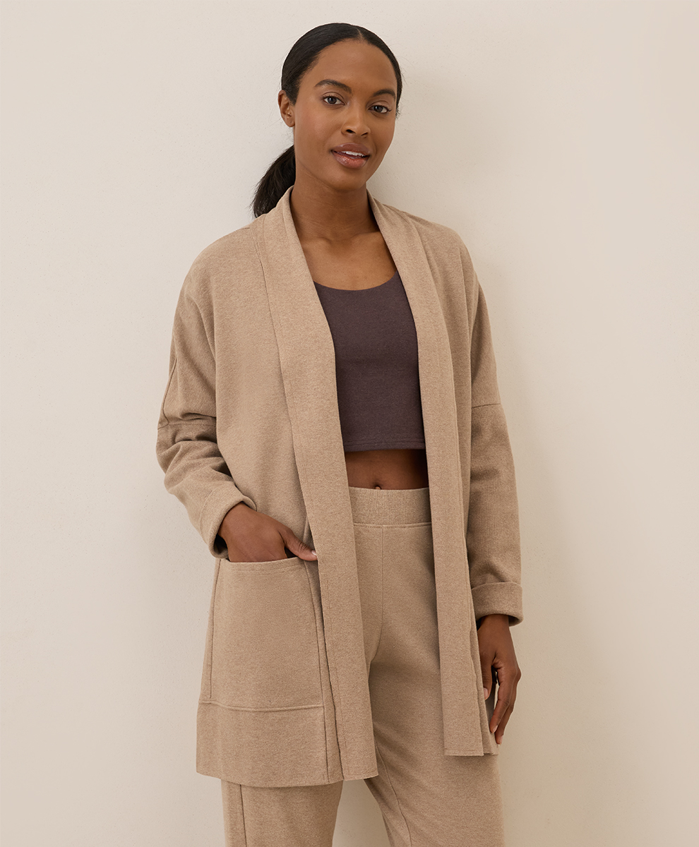 Organic clearance Airplane Wrap Cardigan by pact in Sesame Heather Fair Trade, Womens Size X-Large/2X-Large