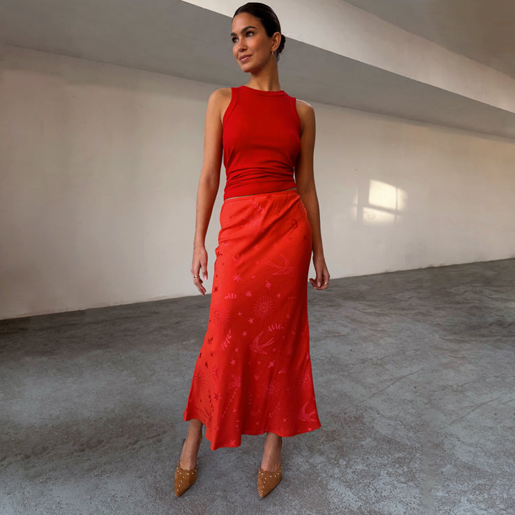 Red Swallow Romance Maxi Dorris Skirt