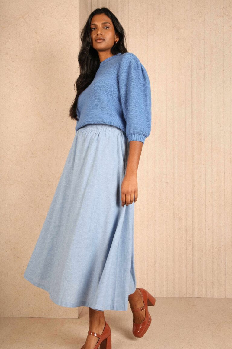 Long linen skirt BLUE HEATHER