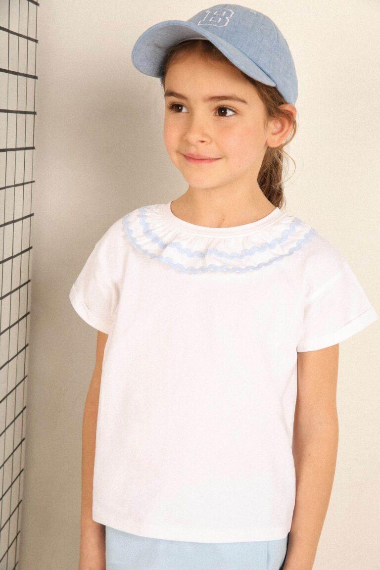 T-shirt croquet collar bui WHITE LIGHT BLUE