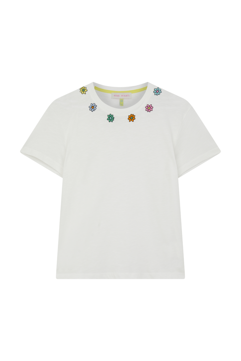 Embroidered Flower Neckline T-shirt