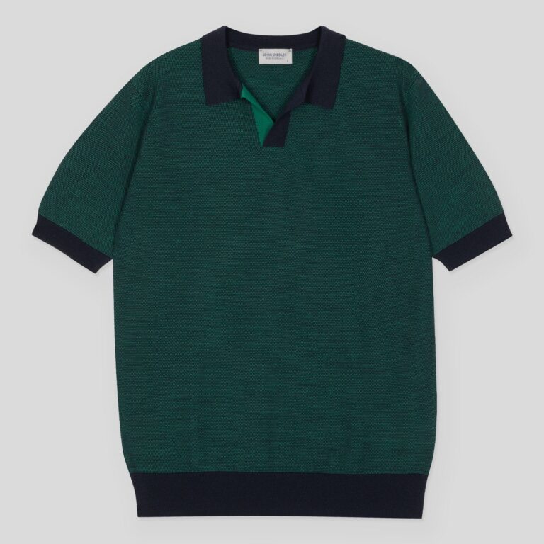 John Smedley – Men's – 21Singular Shirt Sherwood, M – Extra Fine Merino Wool Skipper Collar Polo Shirt Sherwood – M