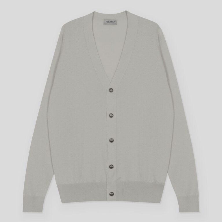 John Smedley – Men's – Bernard Cardigan Parchment, L – Sea Island Cotton V-Neck Cardigan Parchment – L