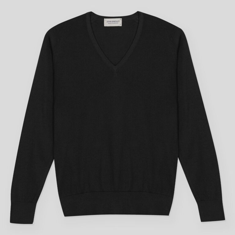 John Smedley – Women's – Julie Jumper Black, L – Sea Island Cotton V-Neck Jumper Black – L