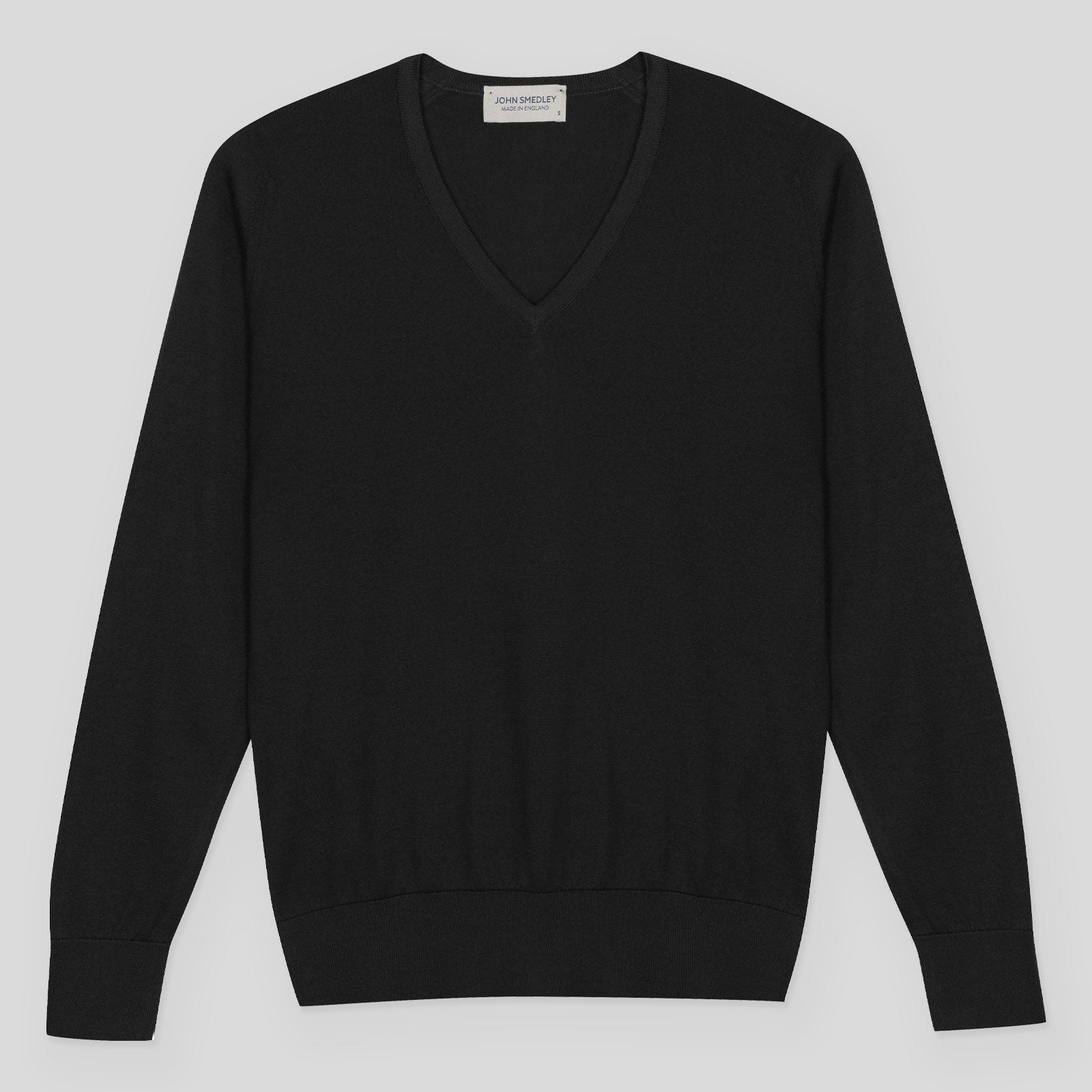 John Smedley - Women's - Julie Jumper Black, L - Sea Island Cotton V-Neck Jumper Black - L