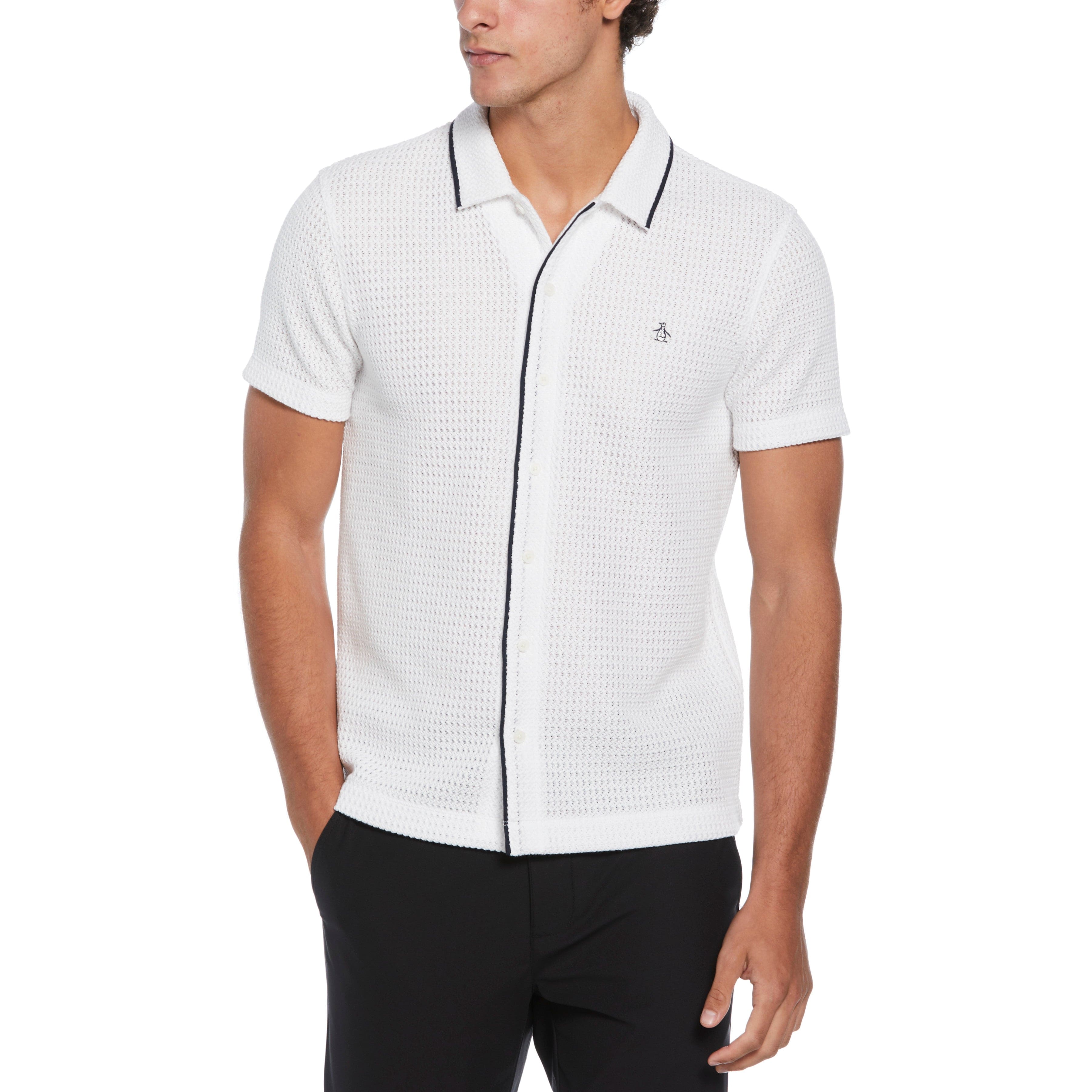 Button Front Textured Earl Polo - Borderfree