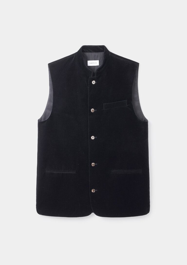 Jet Black Velvet Nehru Waistcoat