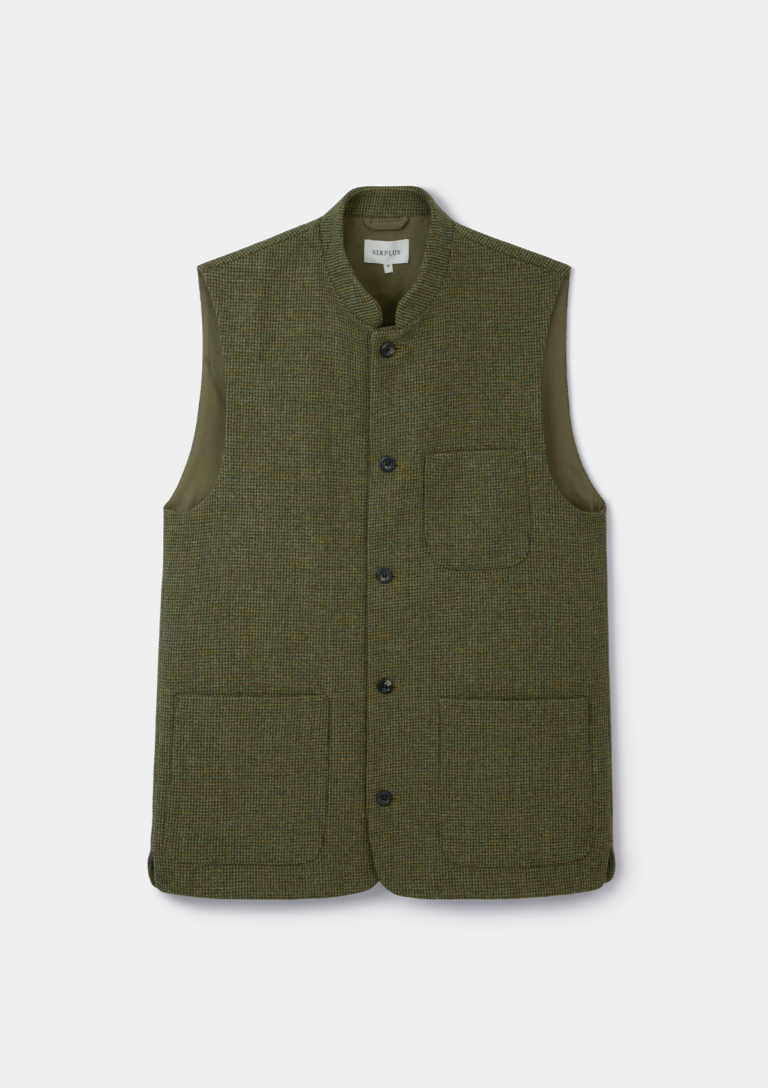 Moss Green Tweed Nehru Waistcoat