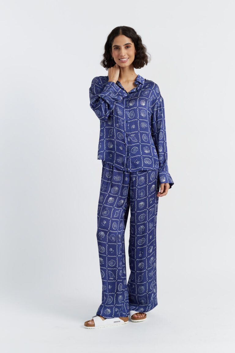 Blue Viscose-Rayon La Mer Trousers