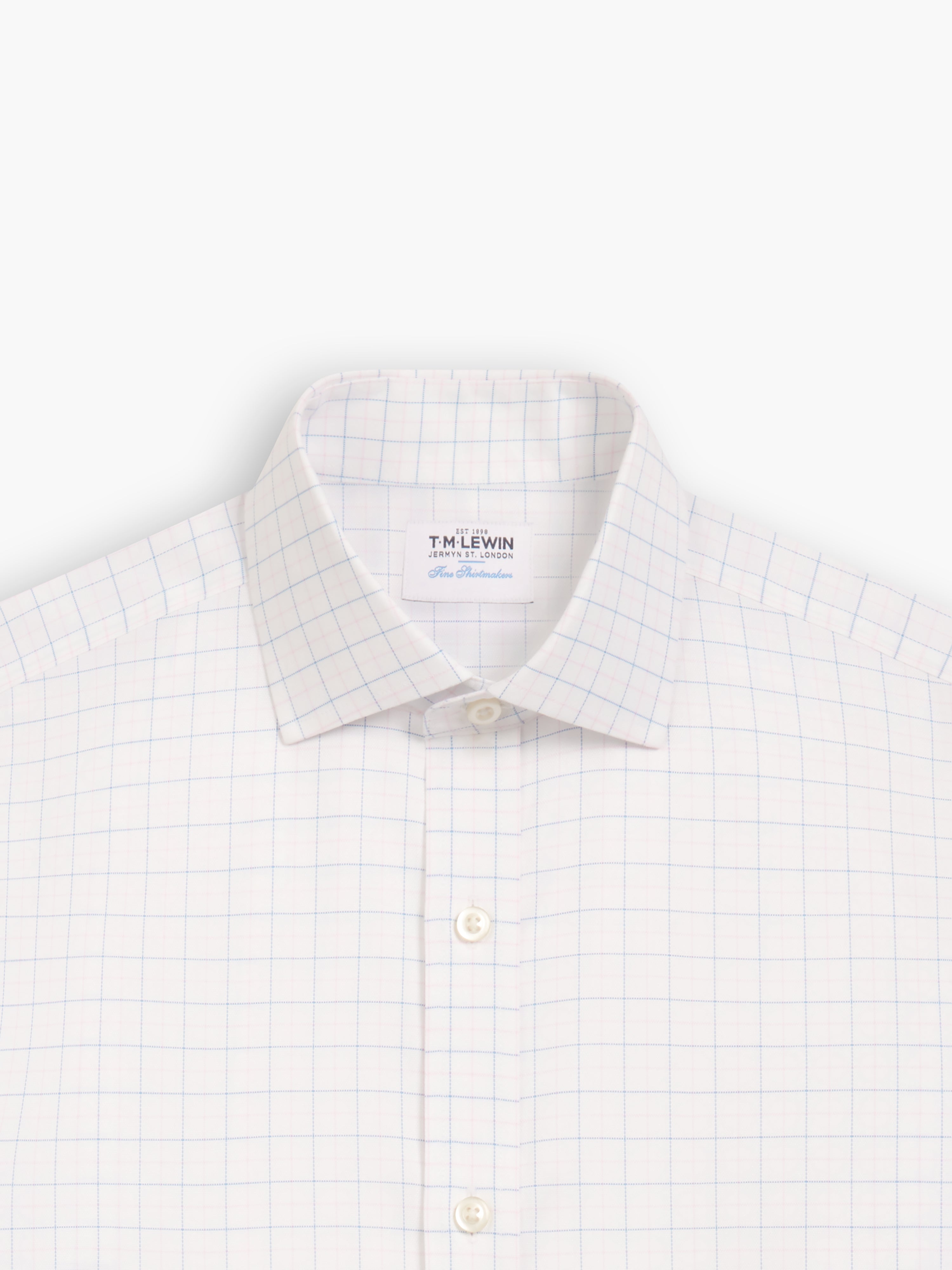 Tm Lewin Non Iron Shirts Non-Iron Blue Pink Double Check Oxford - Main Image