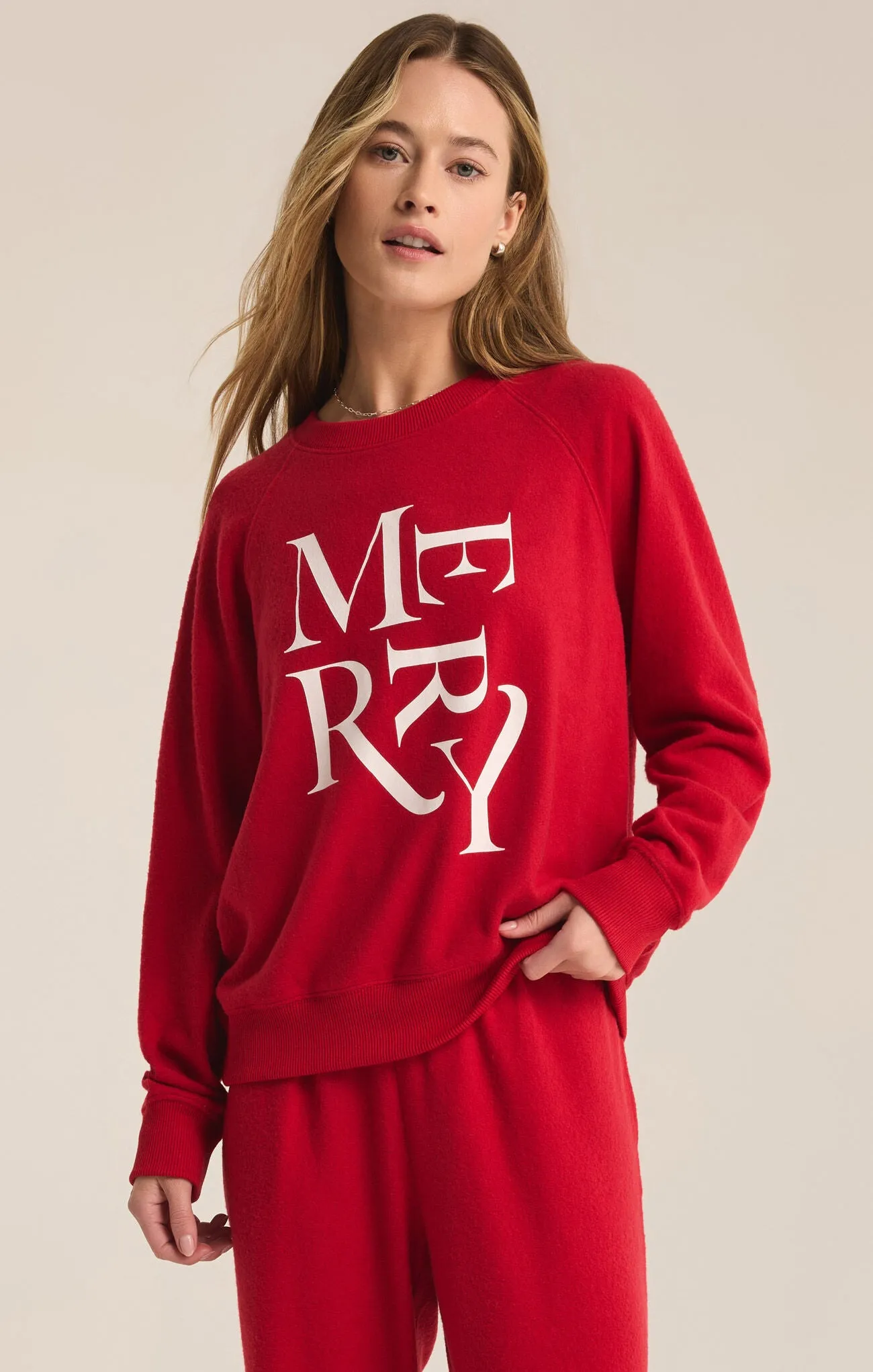 Cassie Merry Long Sleeve Top by Z Supply - Haute Red