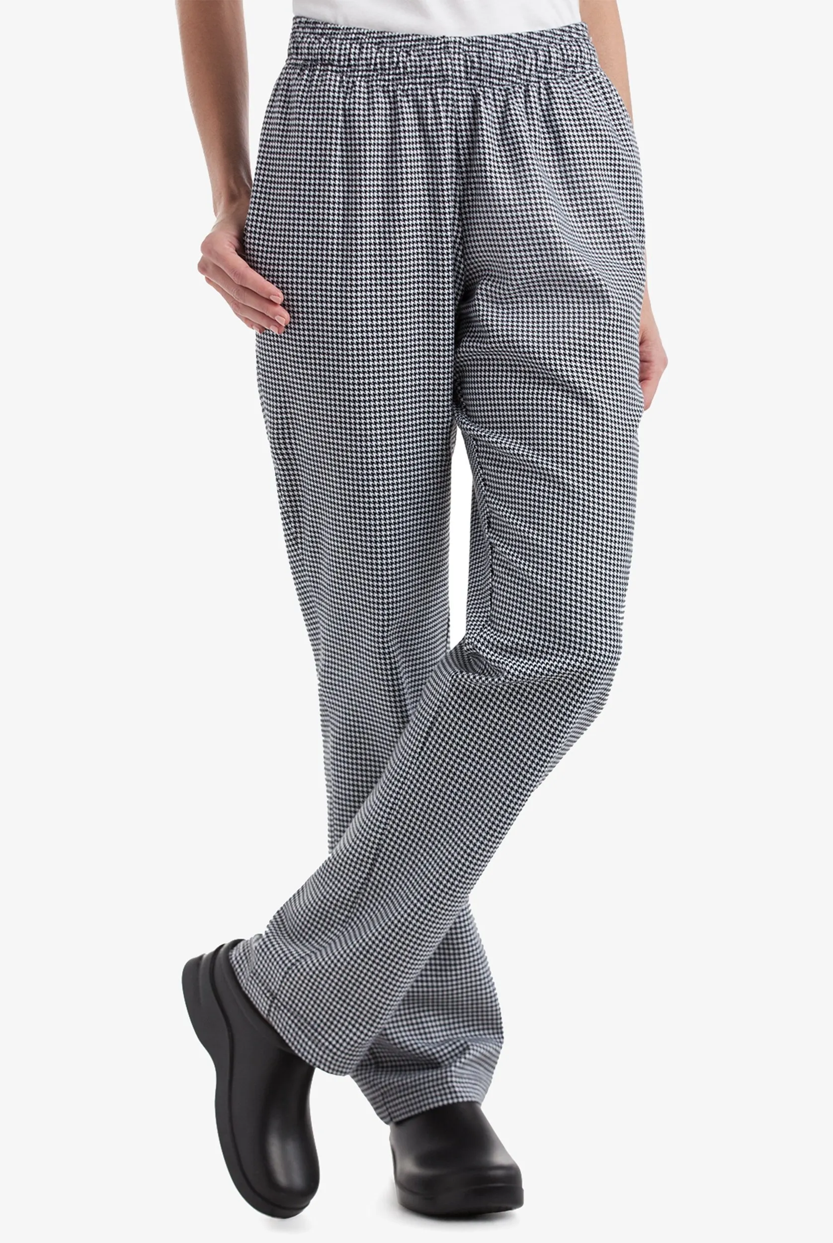 Chef Uniforms On the Line Houndstooth White Women's 4-Pocket Tapered Legs Printed Chef Pants | Size Medium | Polyester/Cotton