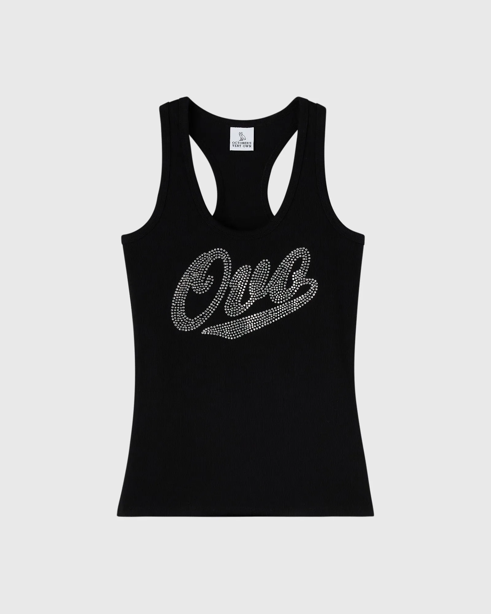 Rhinestone Ribbed Tank - Black - Borderfree