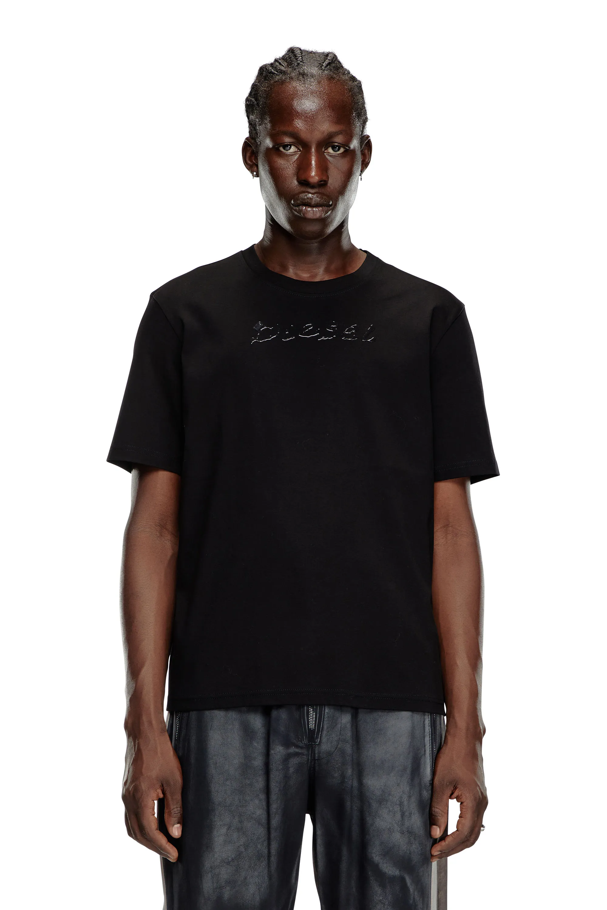 Diesel - Mercerised cotton T-shirt with tonal logo - T-Shirts - Man - Black