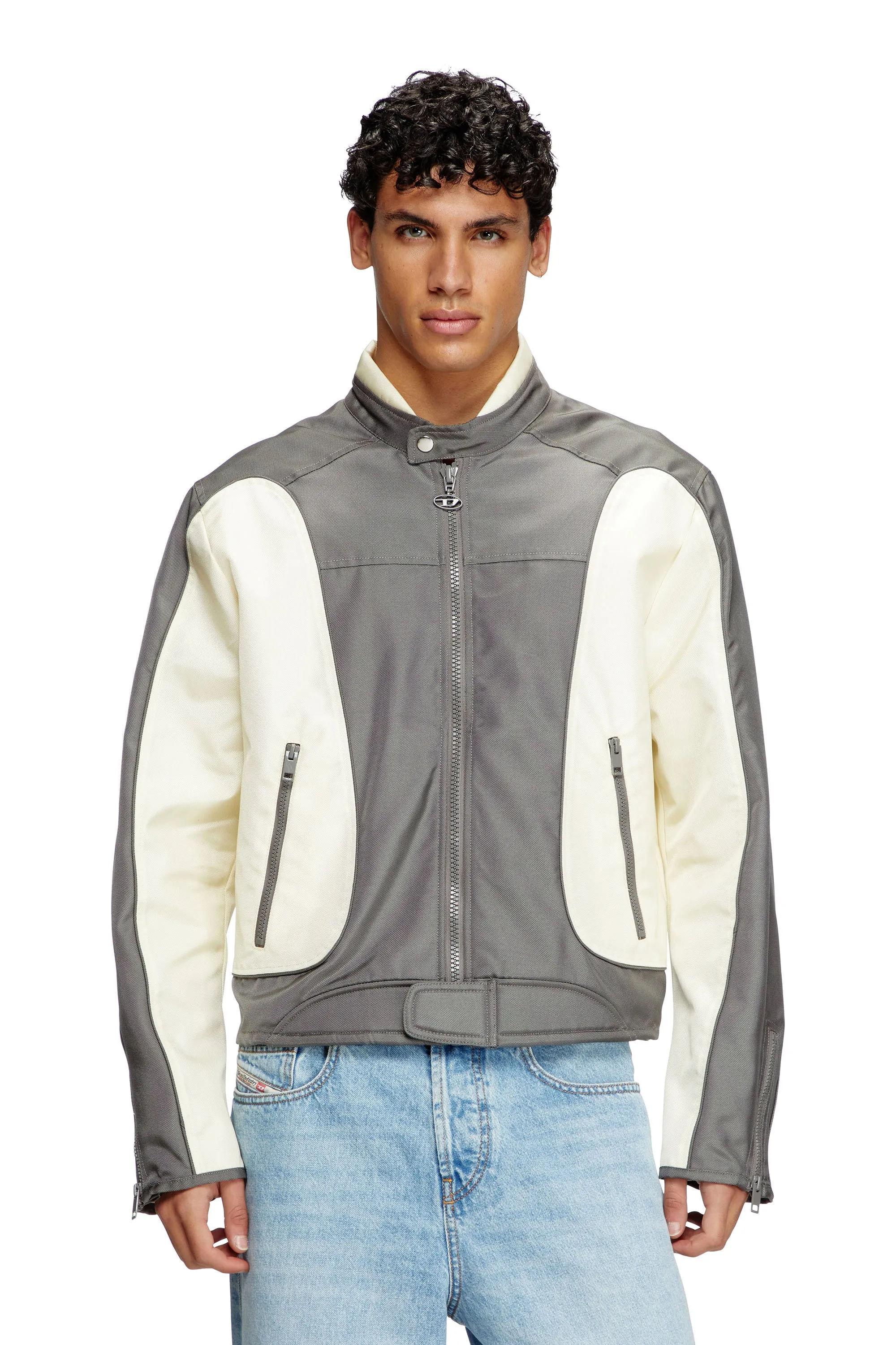 Diesel - Colour-block biker jacket with piping - Jackets - Man - Multicolor