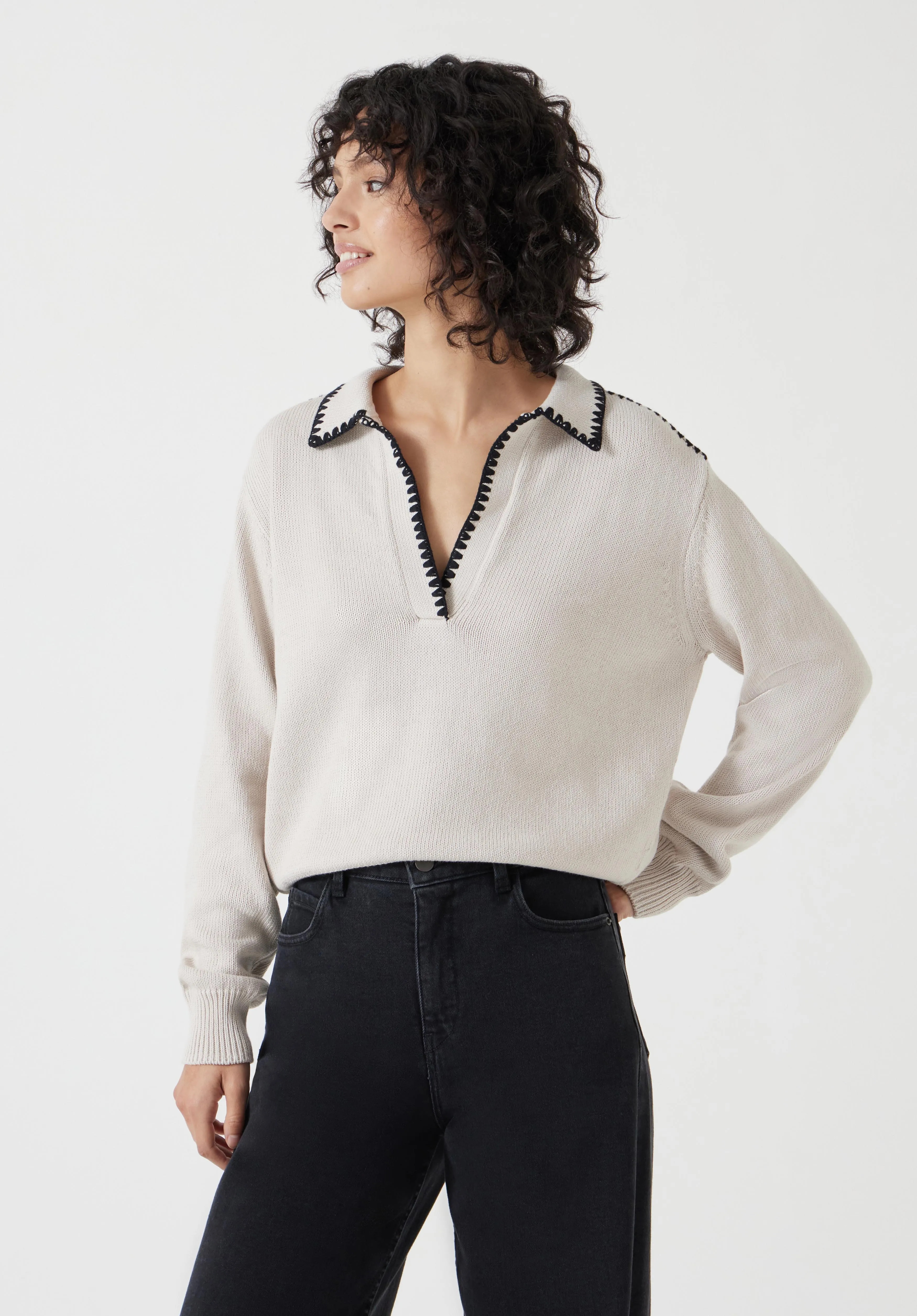 hush Whipstitch Collar Cotton Jumper