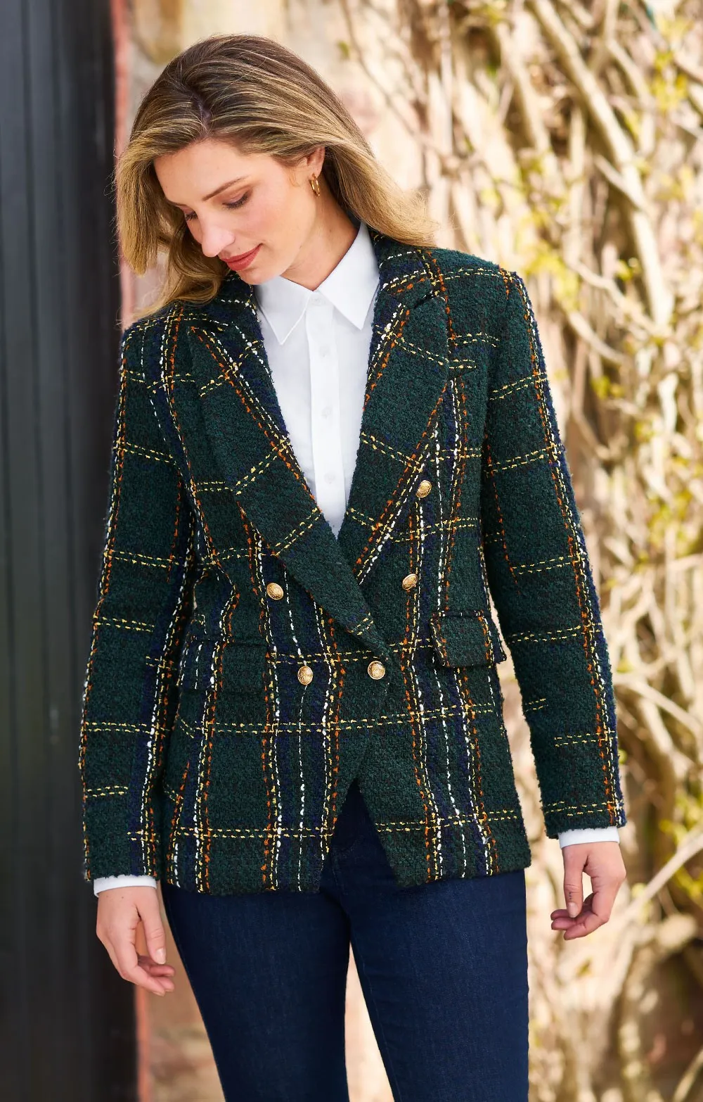 House Of Bruar Ladies Boucle Tartan Check Blazer - Green