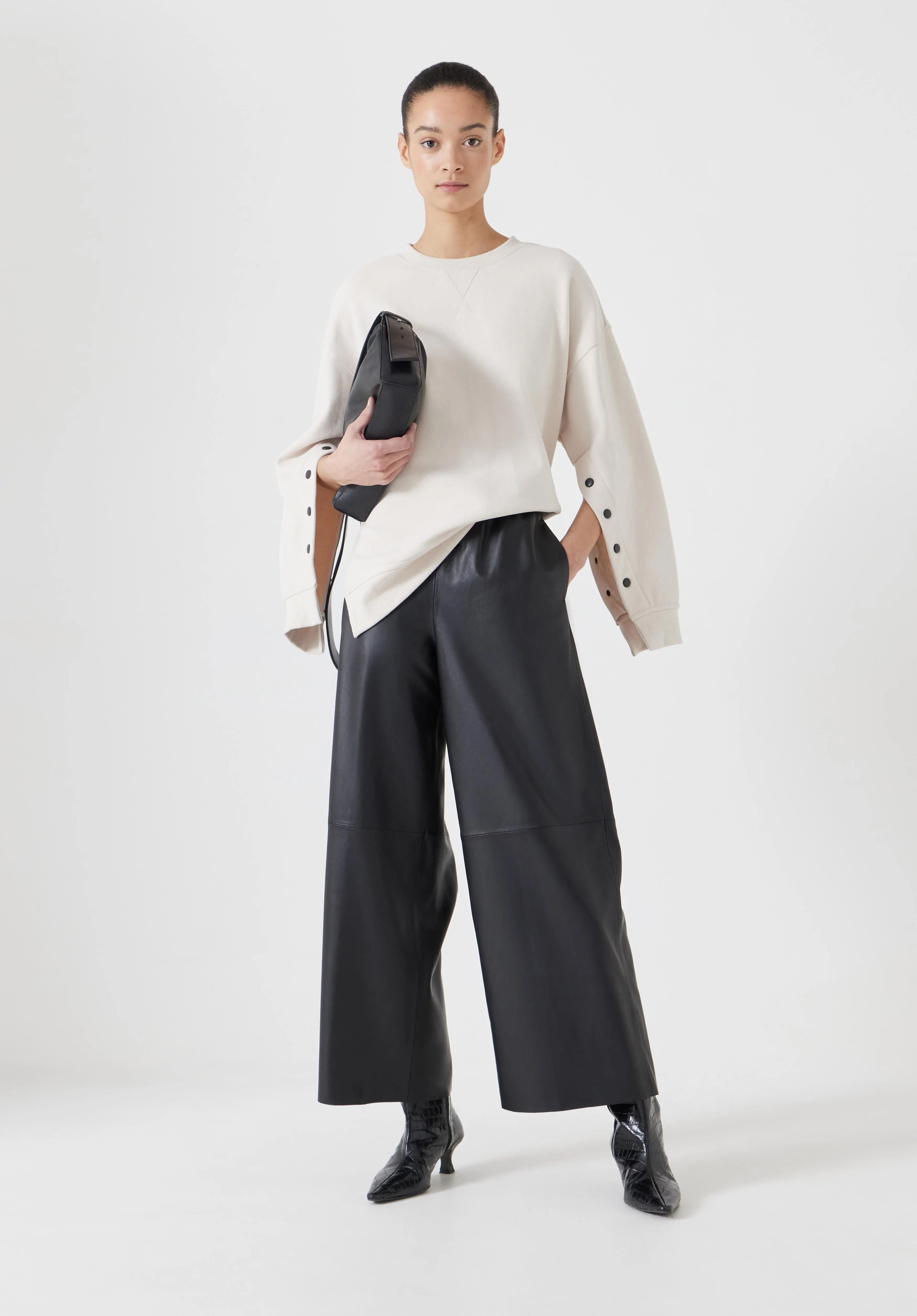 hush Leather Cropped Wide Leg Trousers