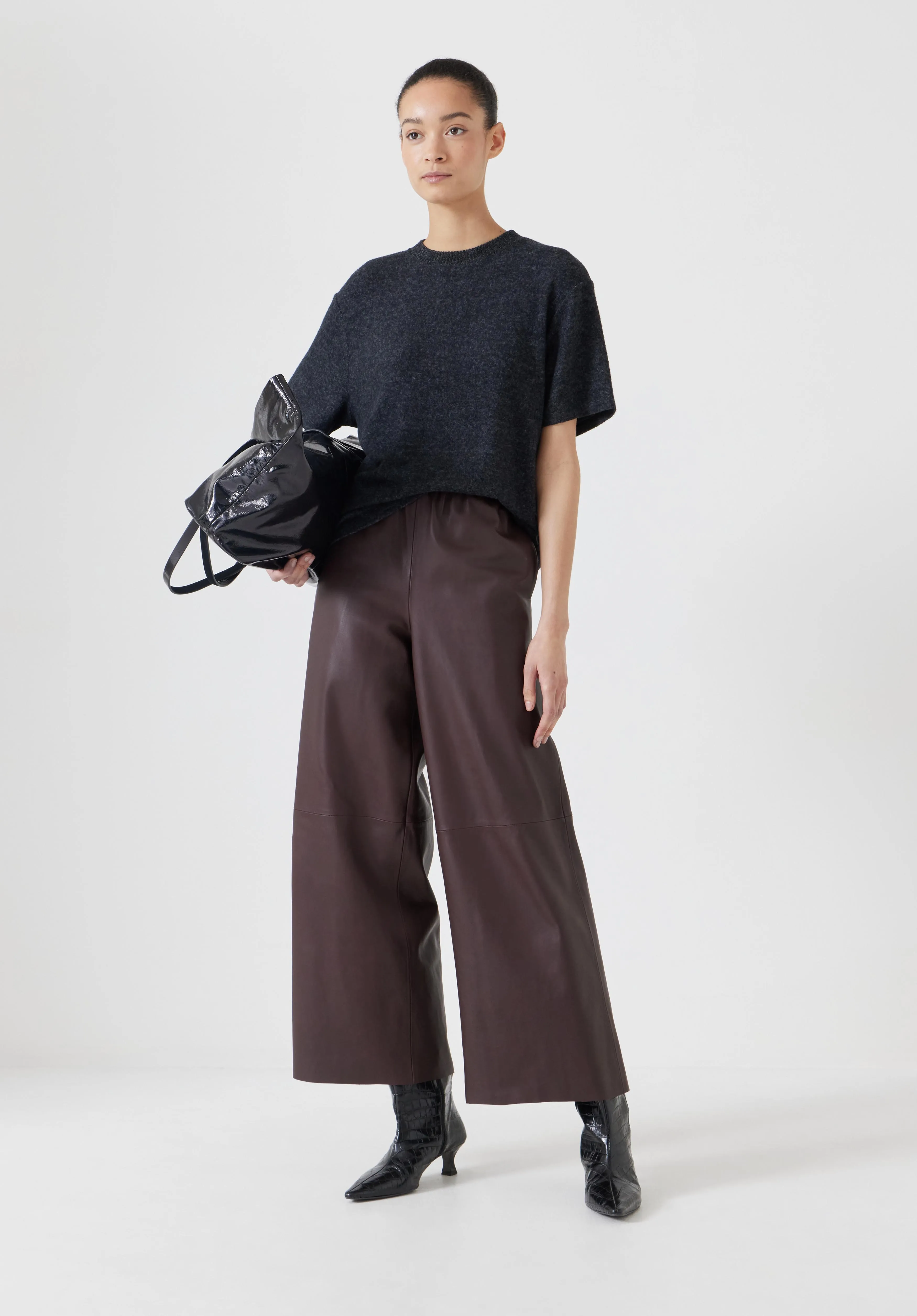 hush Leather Cropped Wide Leg Trousers