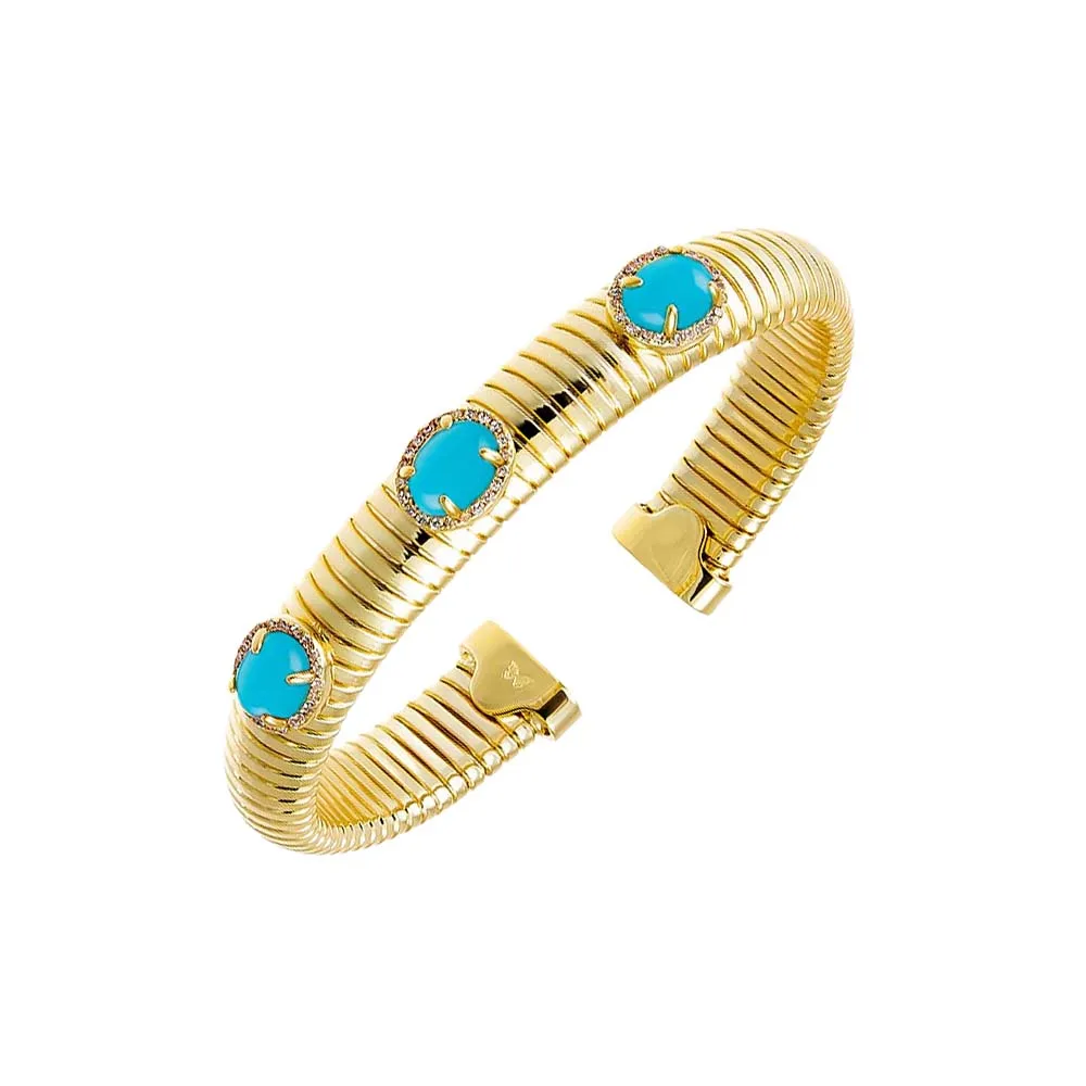 Colored Pave Triple Stone Snake Bangle Bracelet
