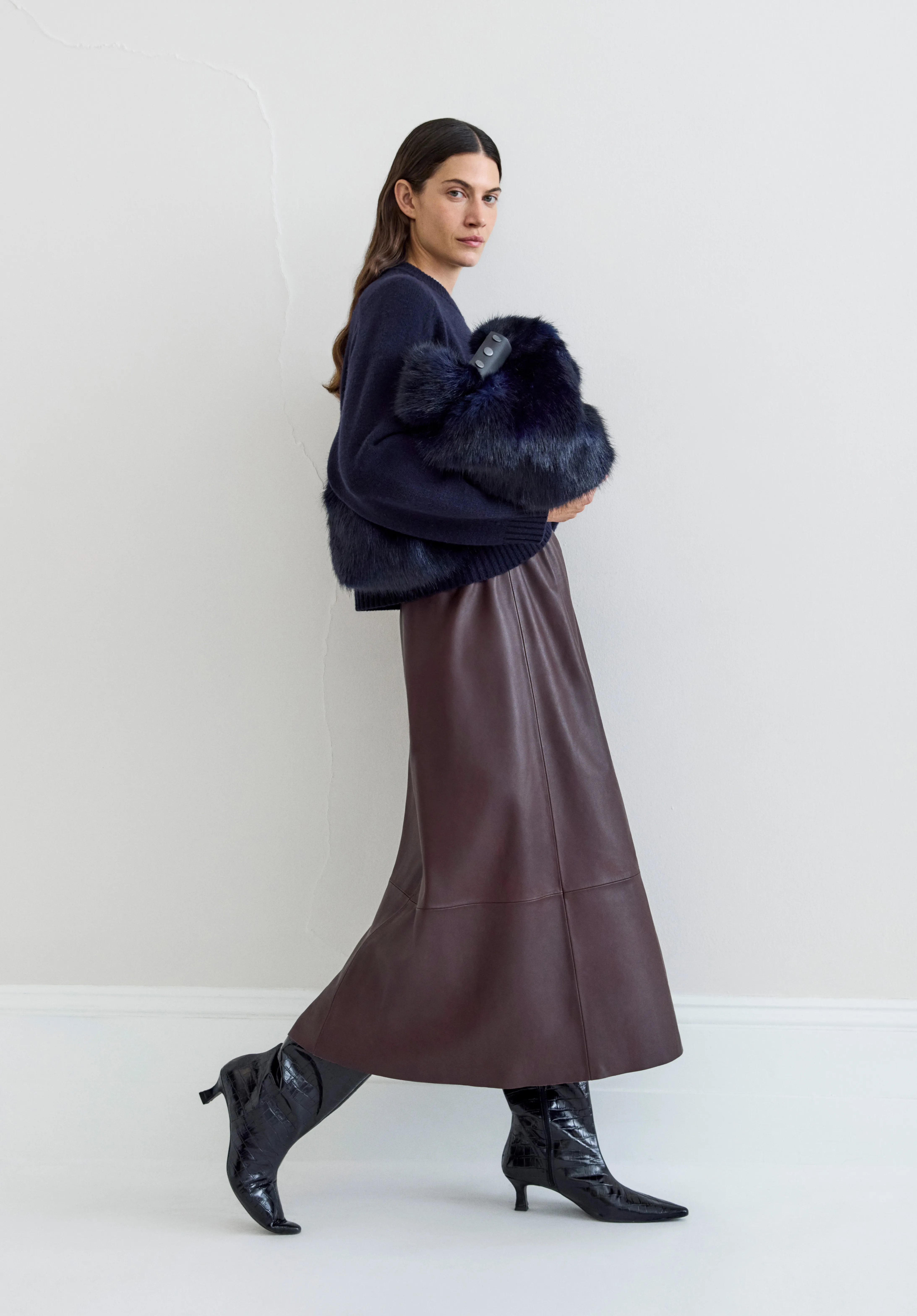 hush Agatha Leather Midi Skirt