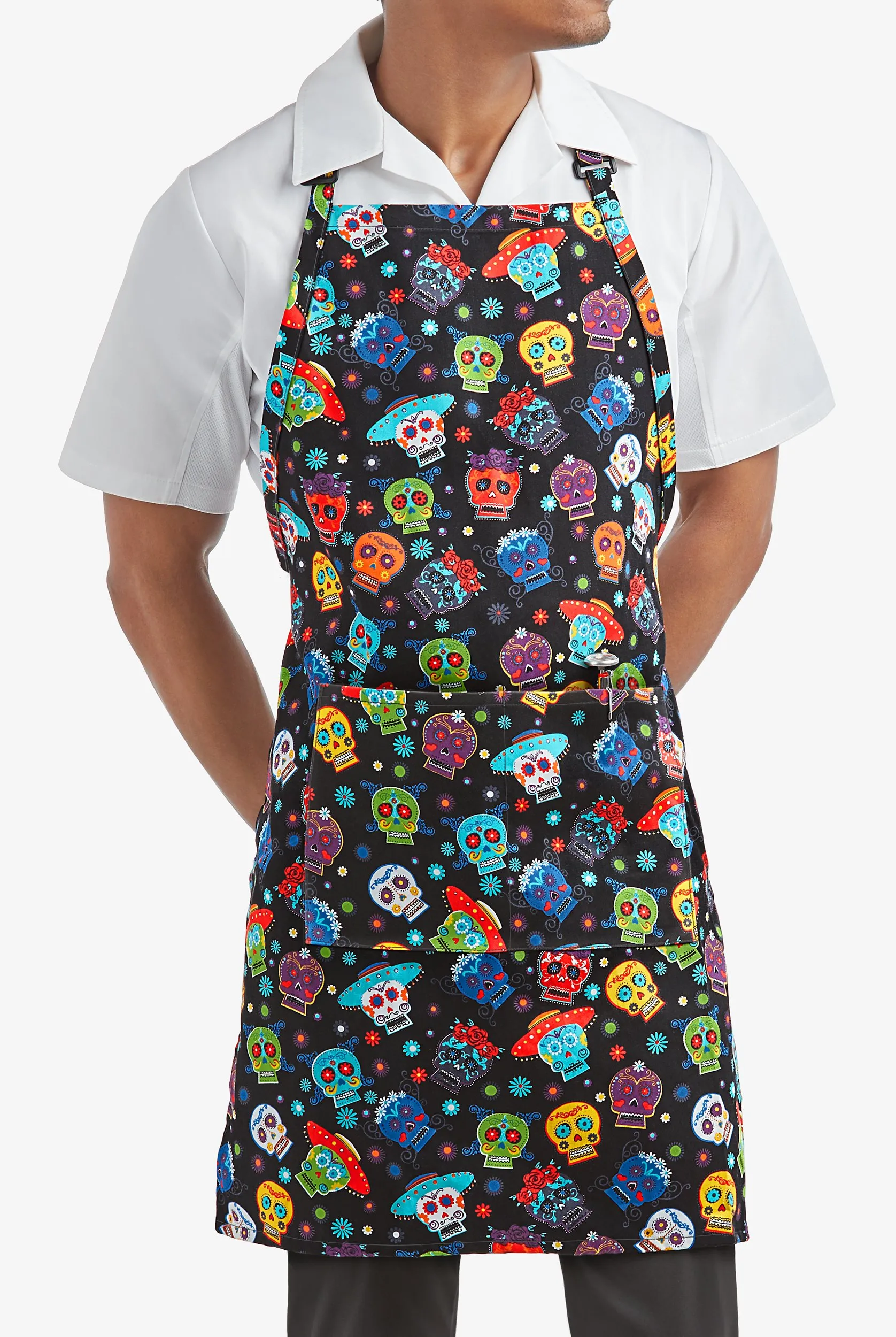Chef Uniforms UA CHEF™ Calavera Unisex 2-Pocket Adjustable Bib Printed Chef Apron | Cotton