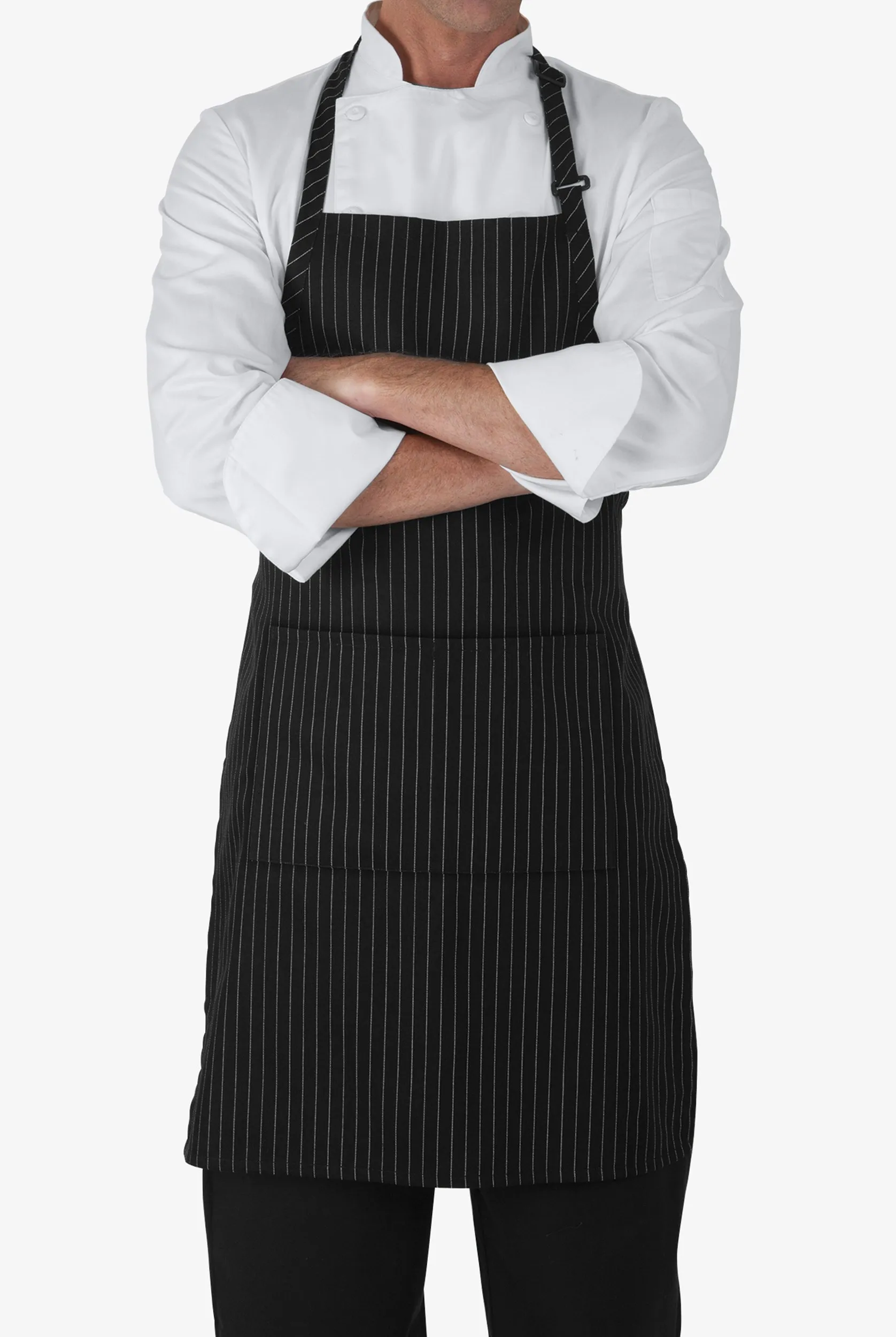 Chef Uniforms UA CHEF™ Pinstripe Black Unisex 2-Pocket Adjustable Bib Printed Chef Apron | Cotton