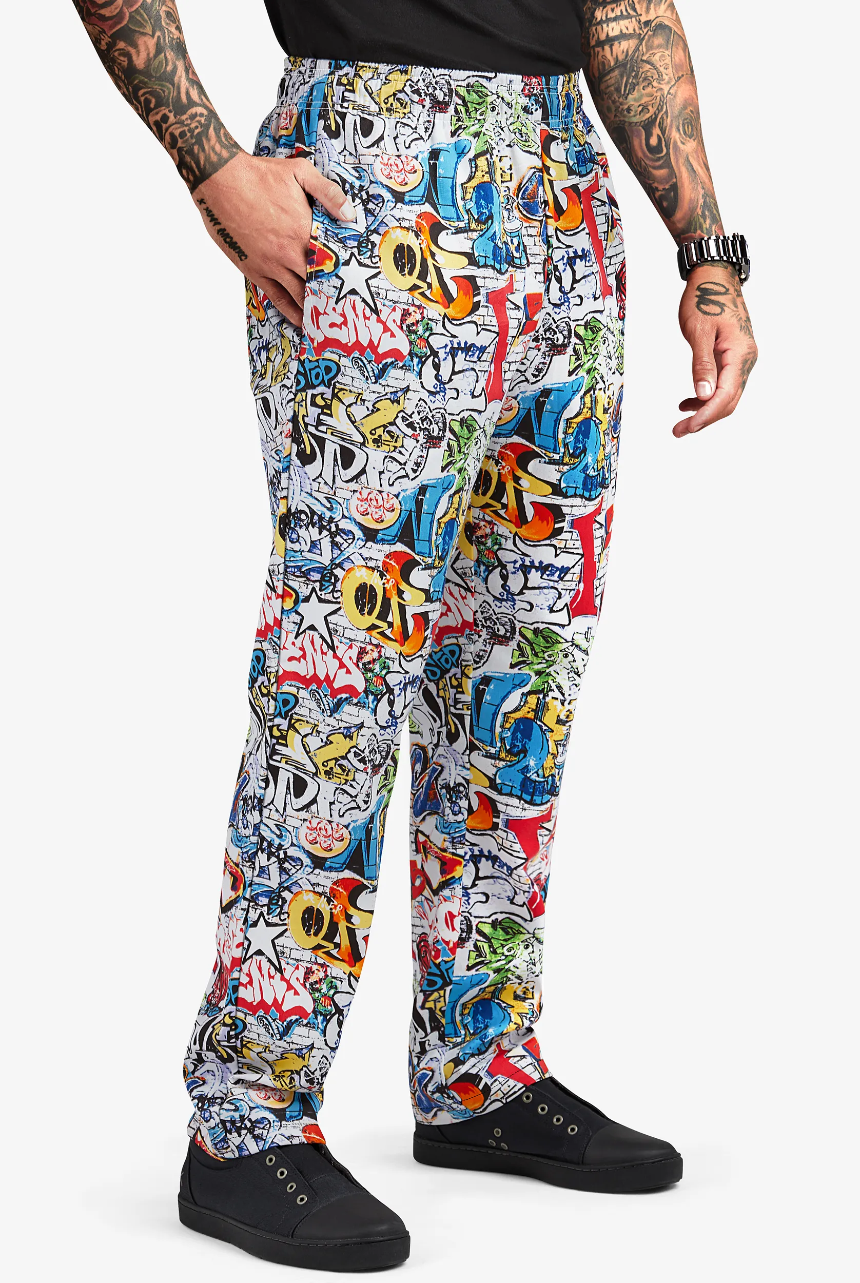 Chef Pants for Men | Chef Uniforms UA CHEF™ Graffiti Men's 4-Pocket Baggy Printed Chef Pants | Size 3X | Cotton