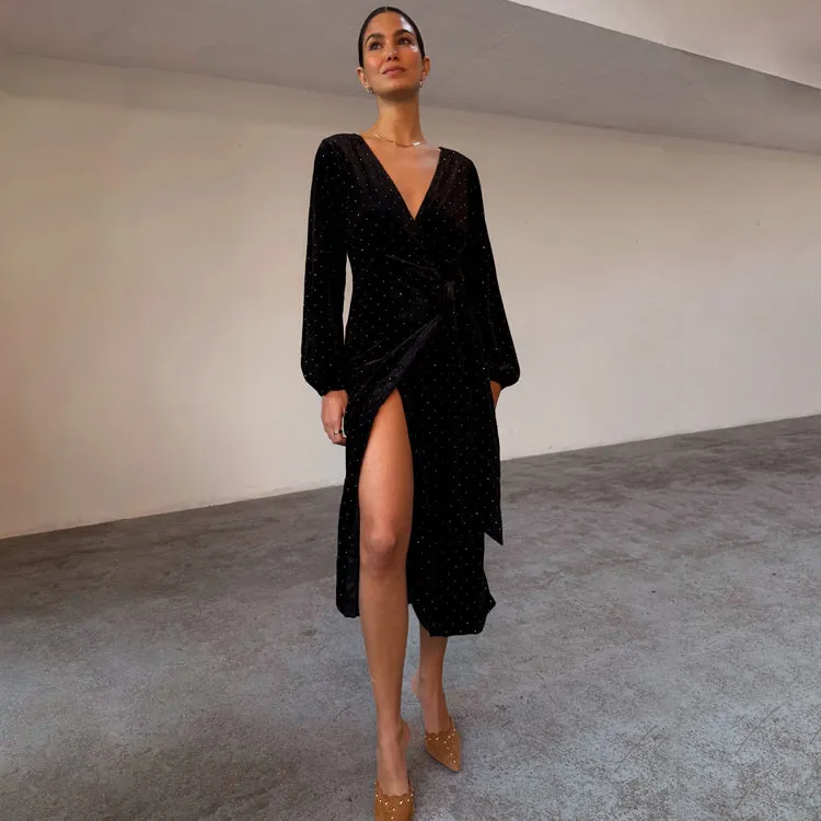 Black Velvet Midi Vienna Dress Petite
