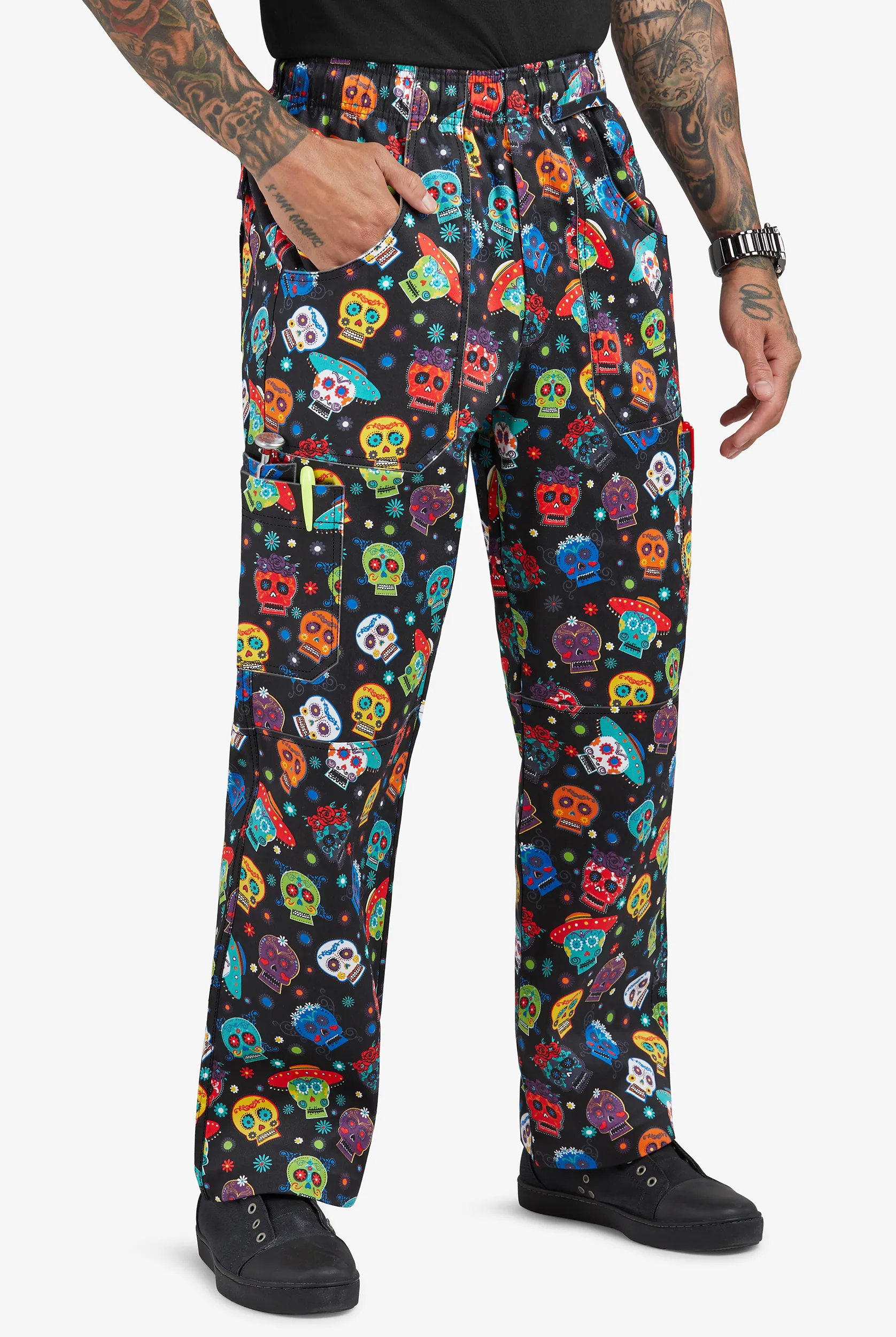 Chef Uniforms UA CHEF™ Calavera Men's 7-Pocket Utility Printed Chef Pants | Size 2X | Cotton