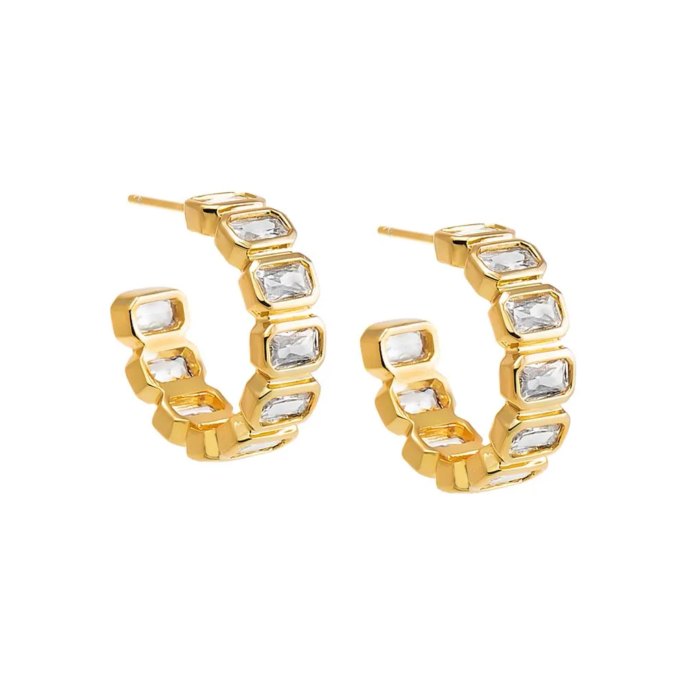 Colored Bezel Baguette Open Hoop Earring