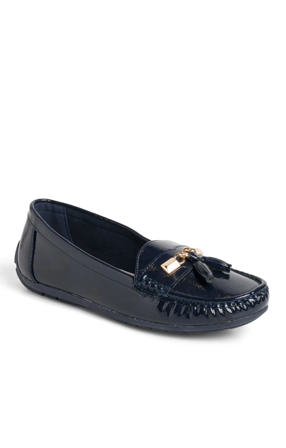 House of Bruar Ladies Patent Snaffle Moccasins - Navy Blue