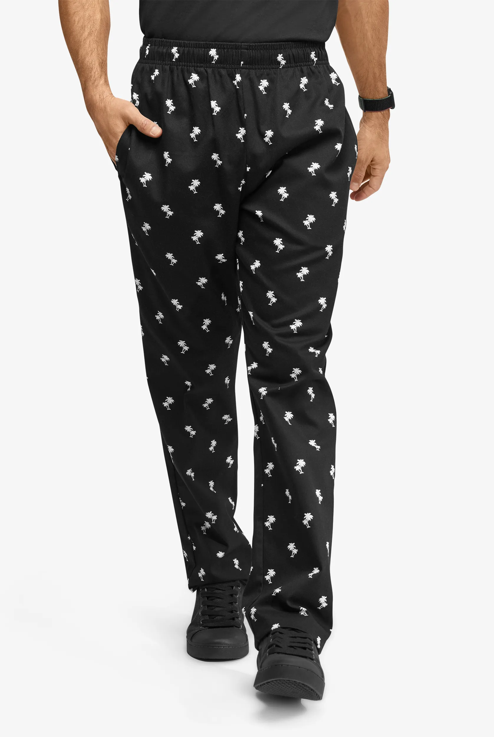 Chef Uniforms UA CHEF™ Bahama Palms Men's Baggy 4-Pocket Printed Chef Pants | Size Small | Cotton