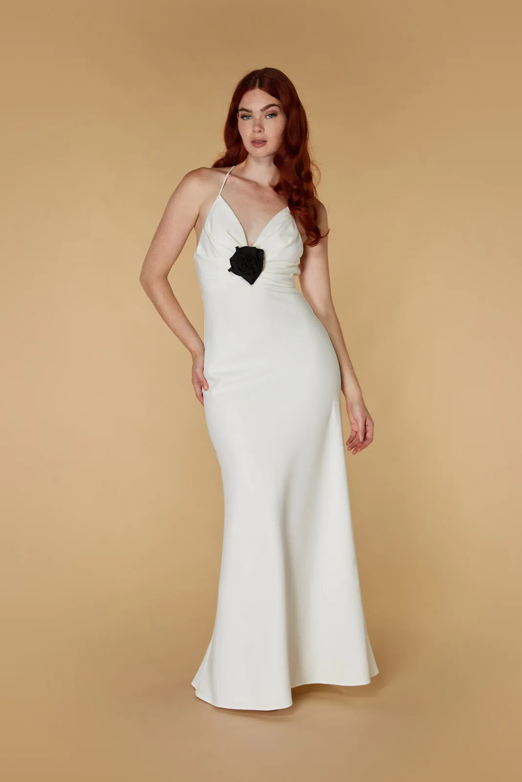 Ariel V Neck Maxi Dress with Contrasting Appliqué Detail