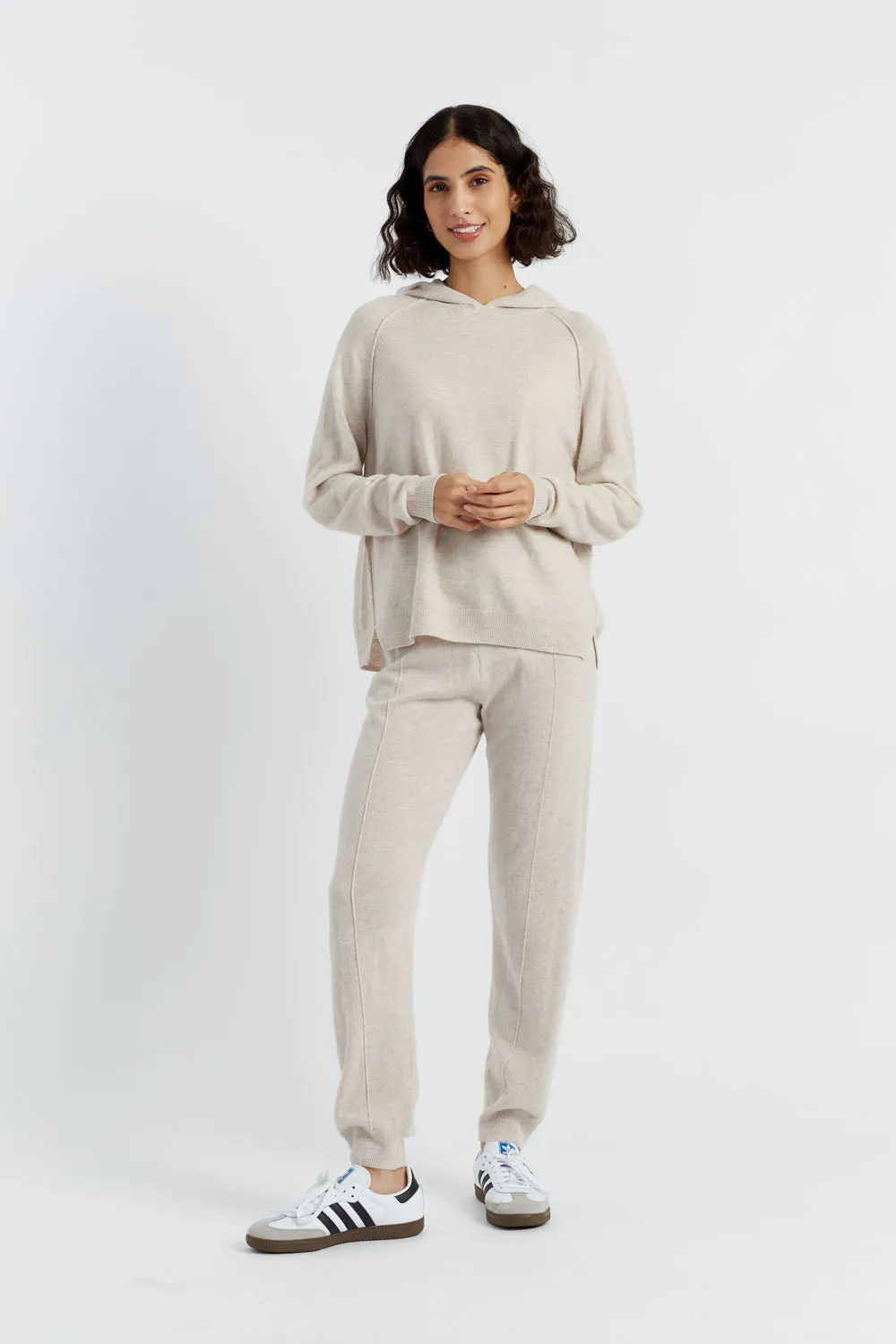 Light-Oatmeal Wool-Cashmere Boxy Hoodie