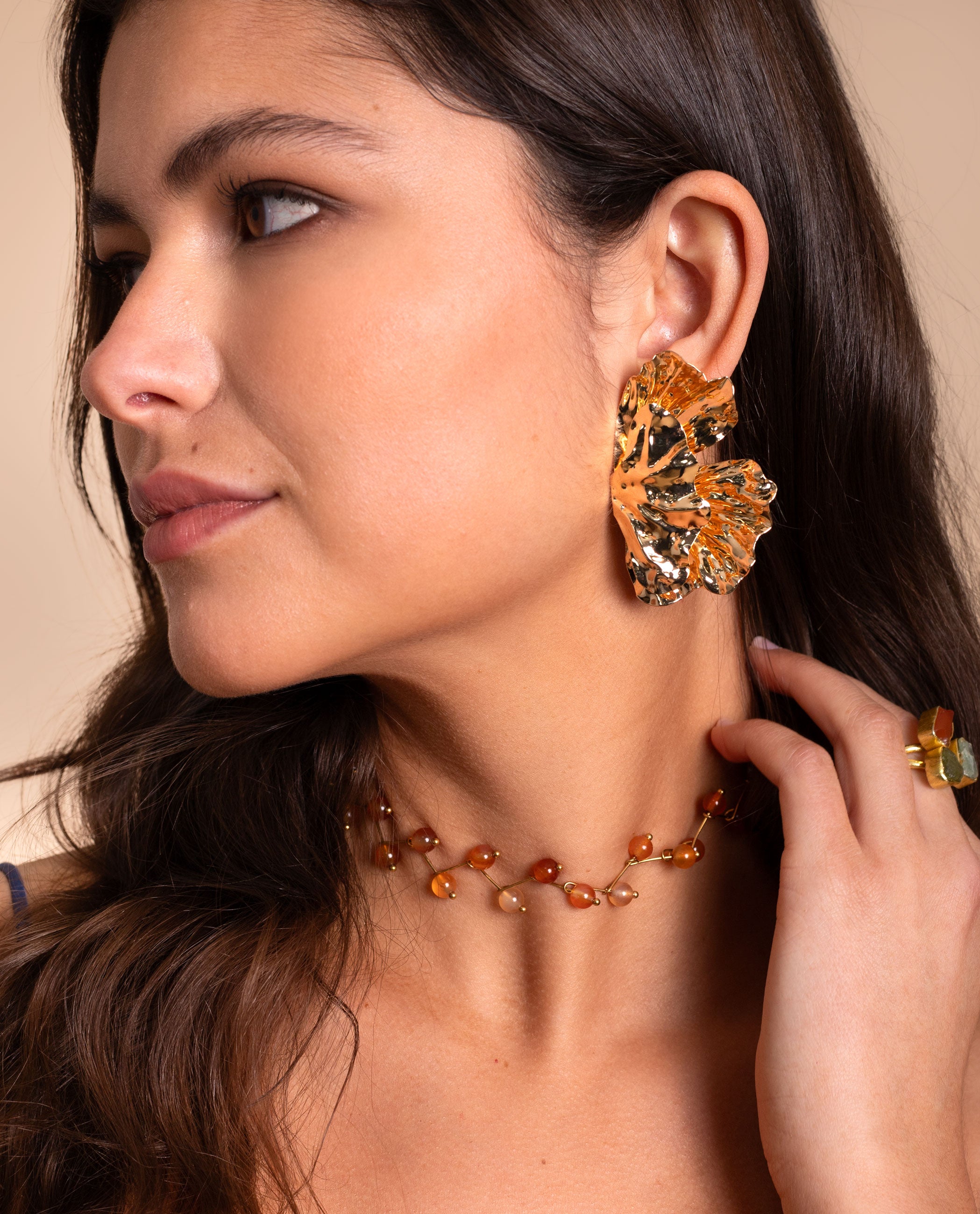COLLAR ZIGY ORANGE AGATE · ACERO BAÑO ORO