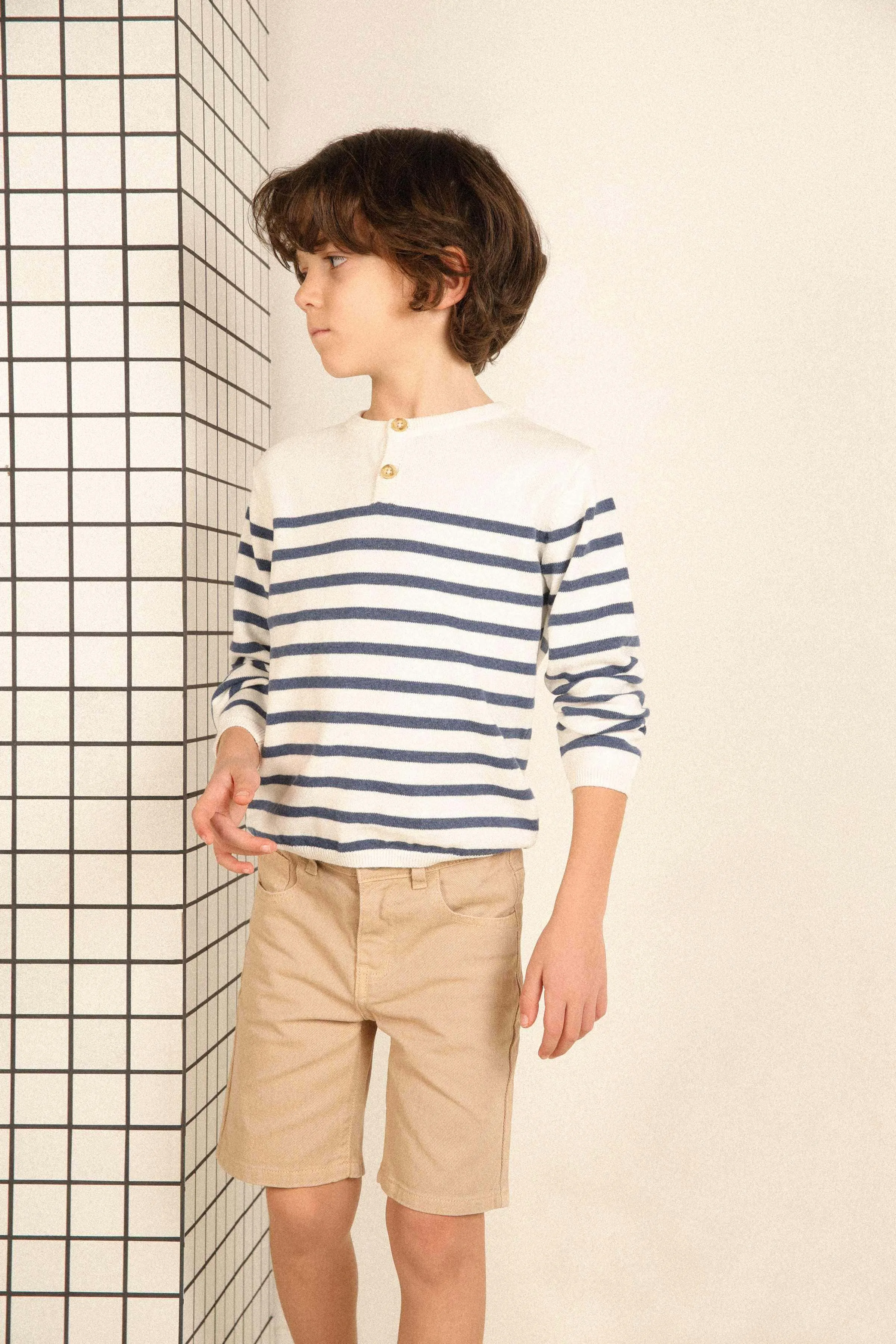 Jumper Tunisian collar BLUE DARK STRIPE