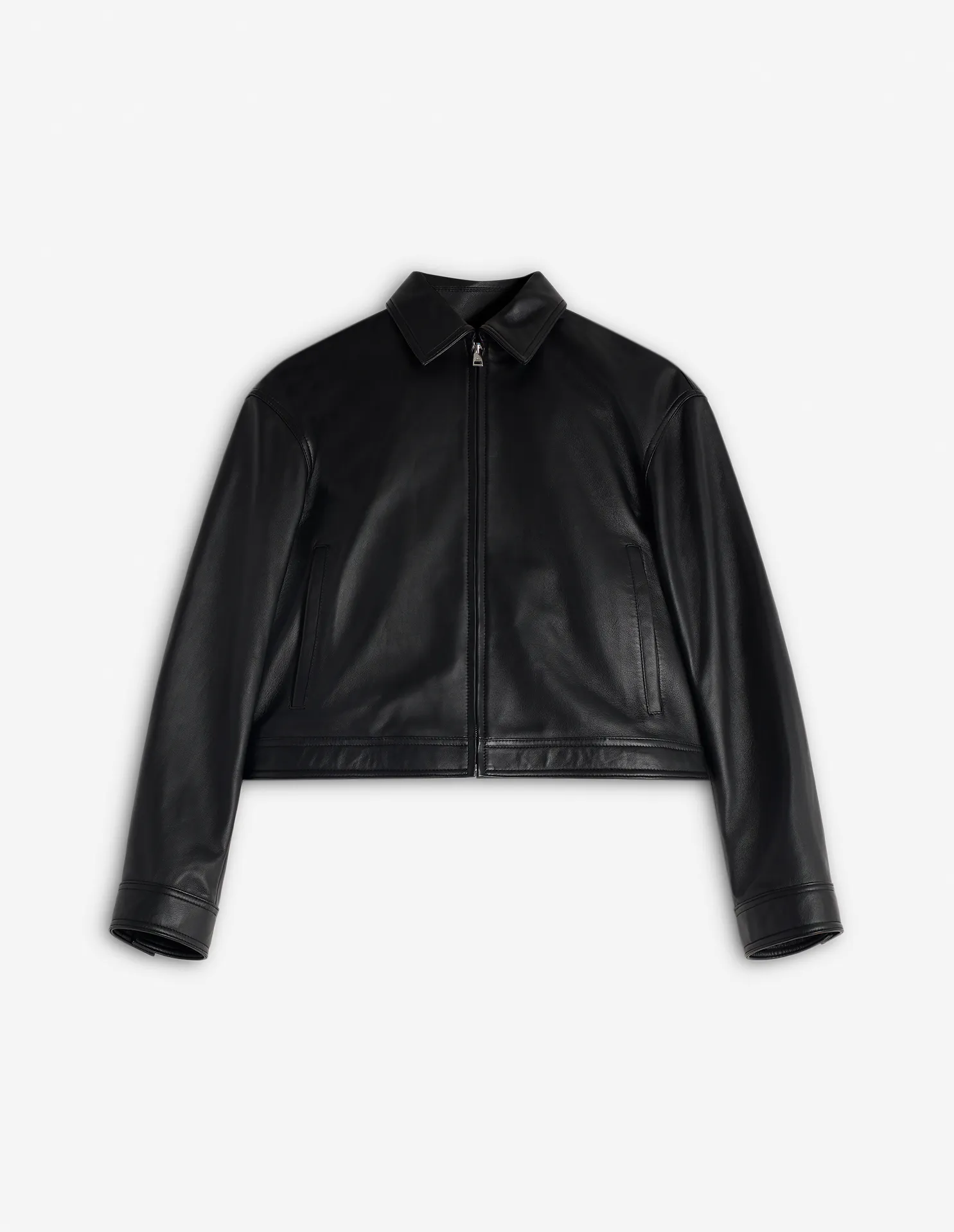 ZIPPED CROPPED LEATHER JACKET