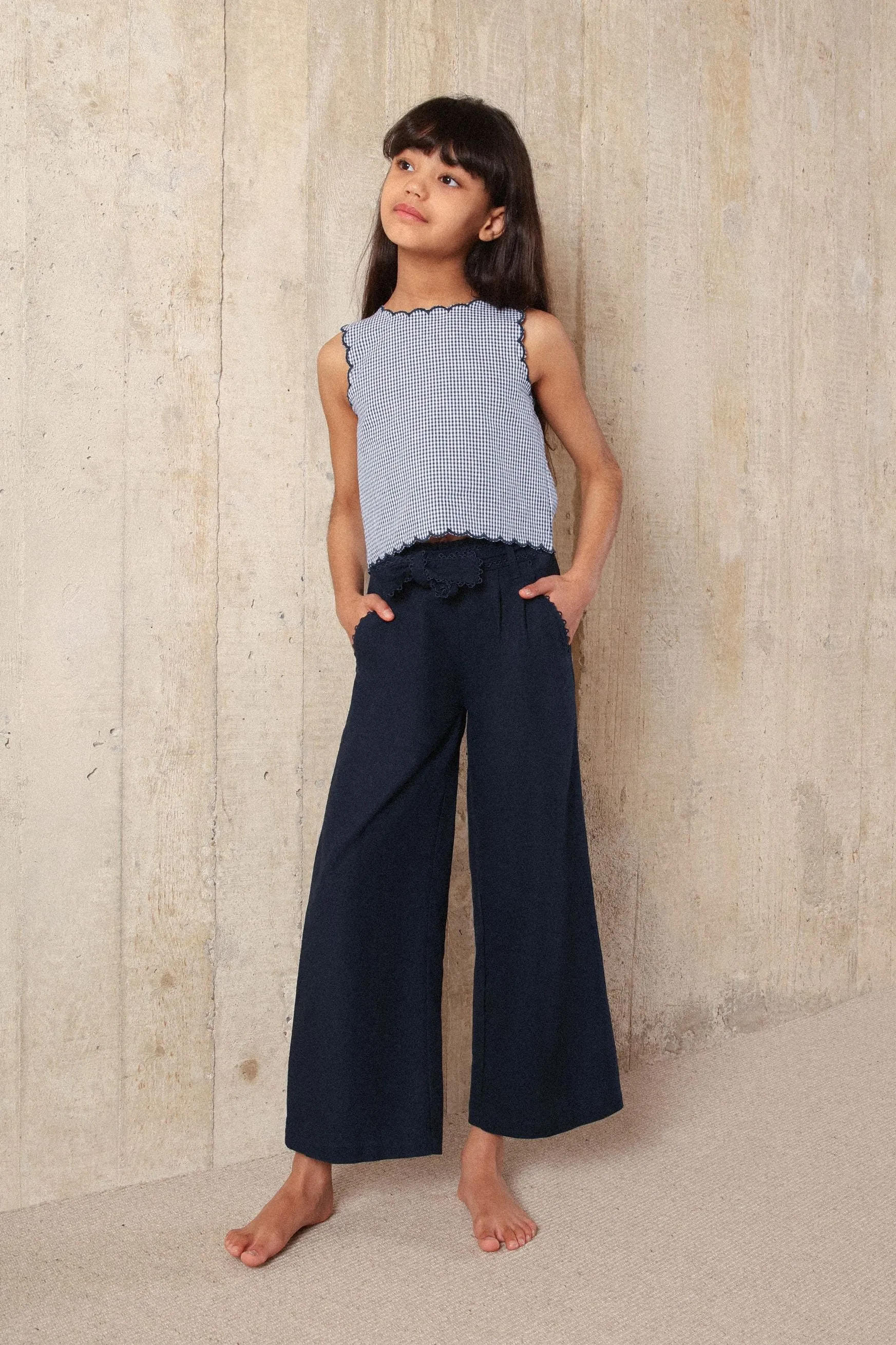 Embroydered top bui NAVY VICHY