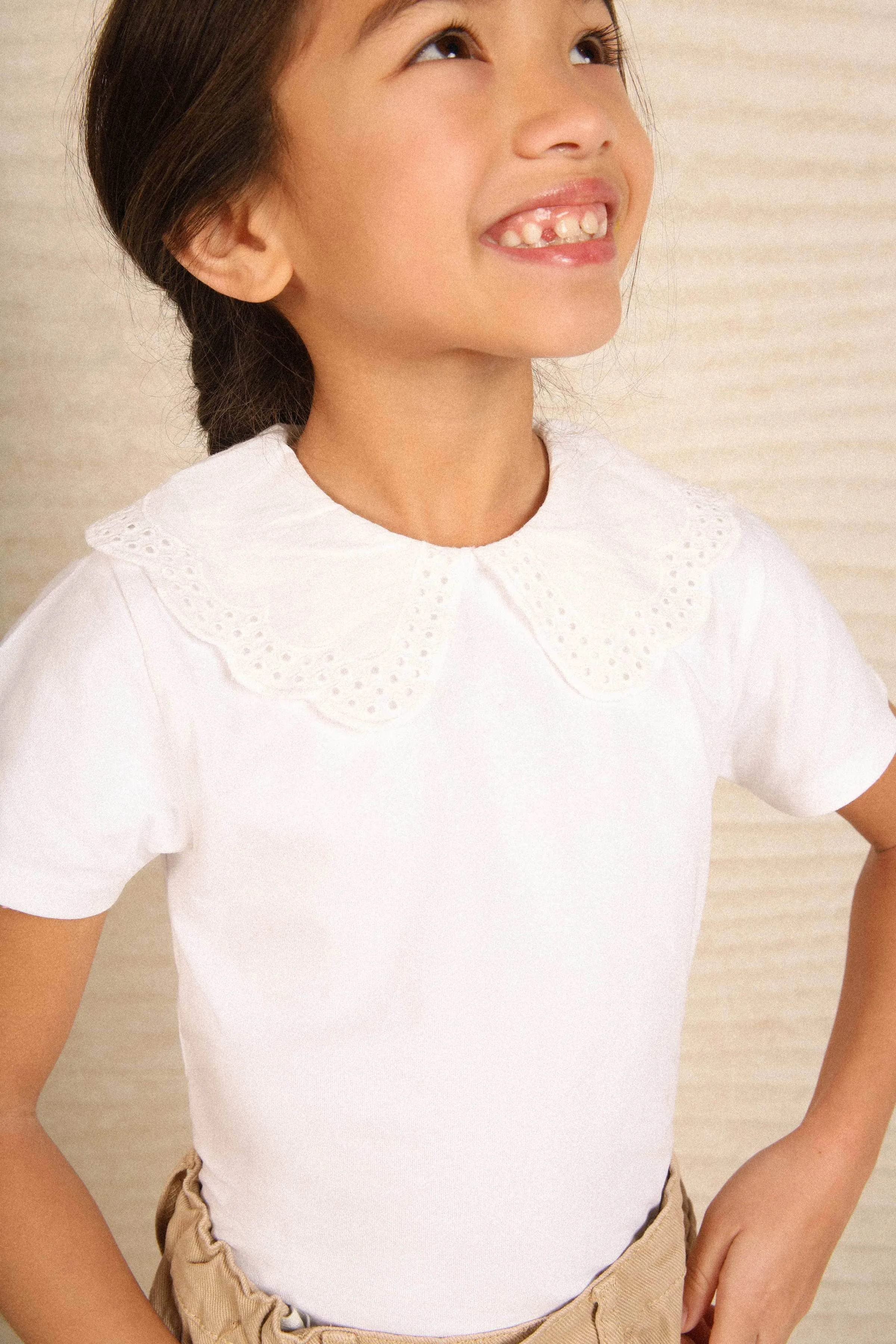 T-shirt large collar bui WHITE