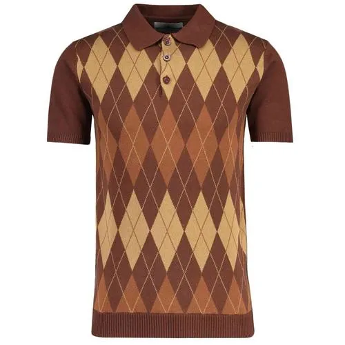Brook Madcap England Argyle Knit Mod Polo Top PS