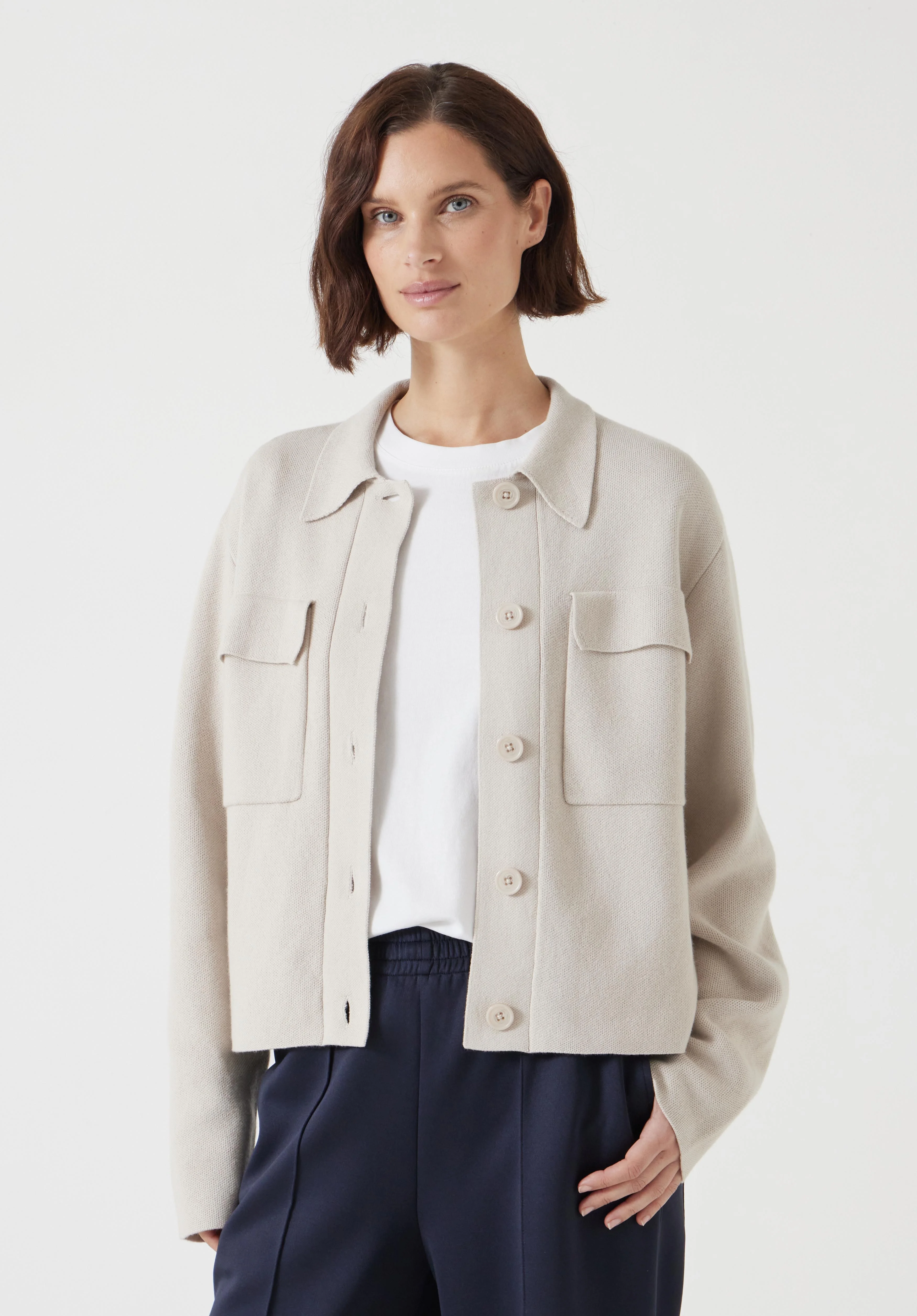 hush Knitted Button Through Shirt Jacket