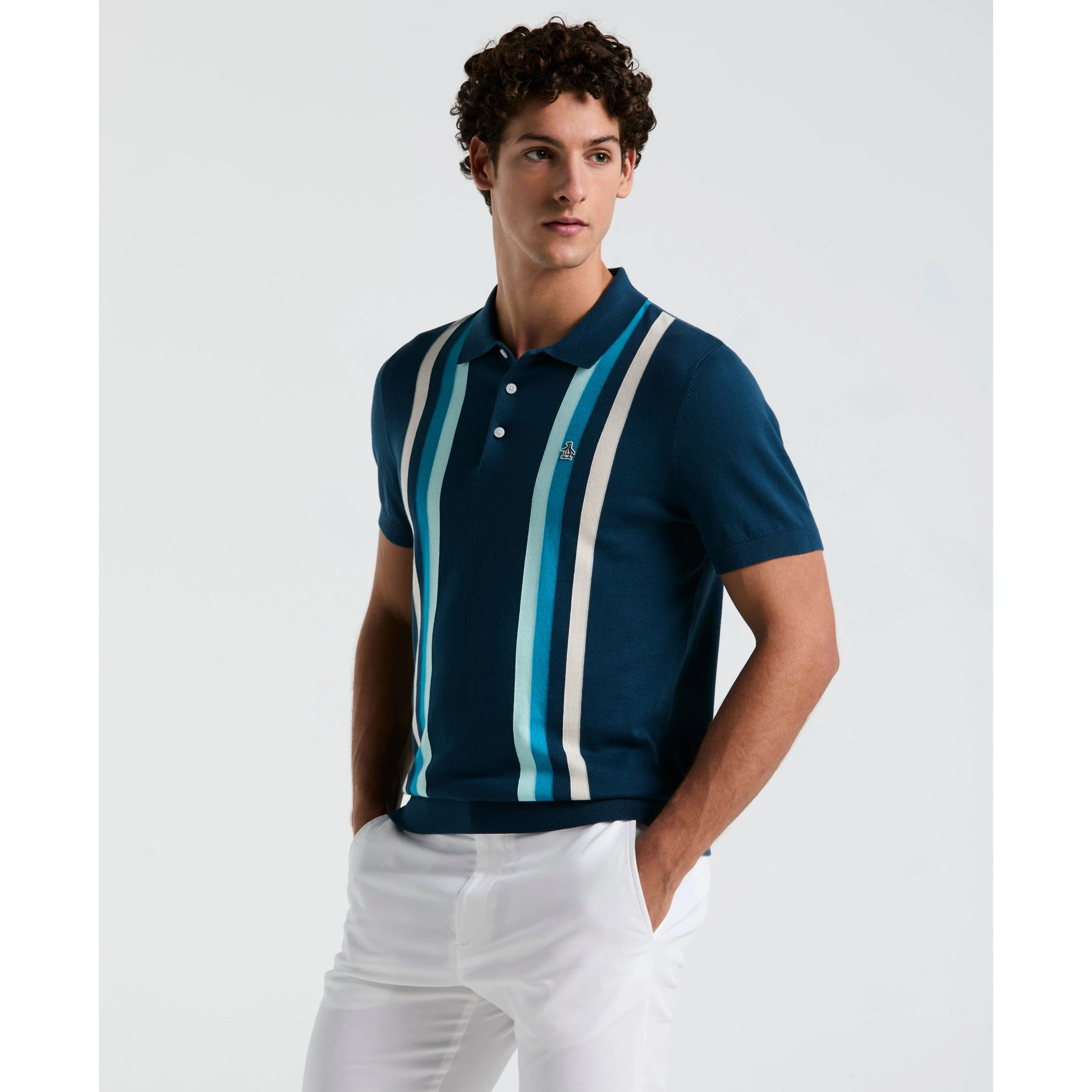 Vertical Stripe Sweater Polo